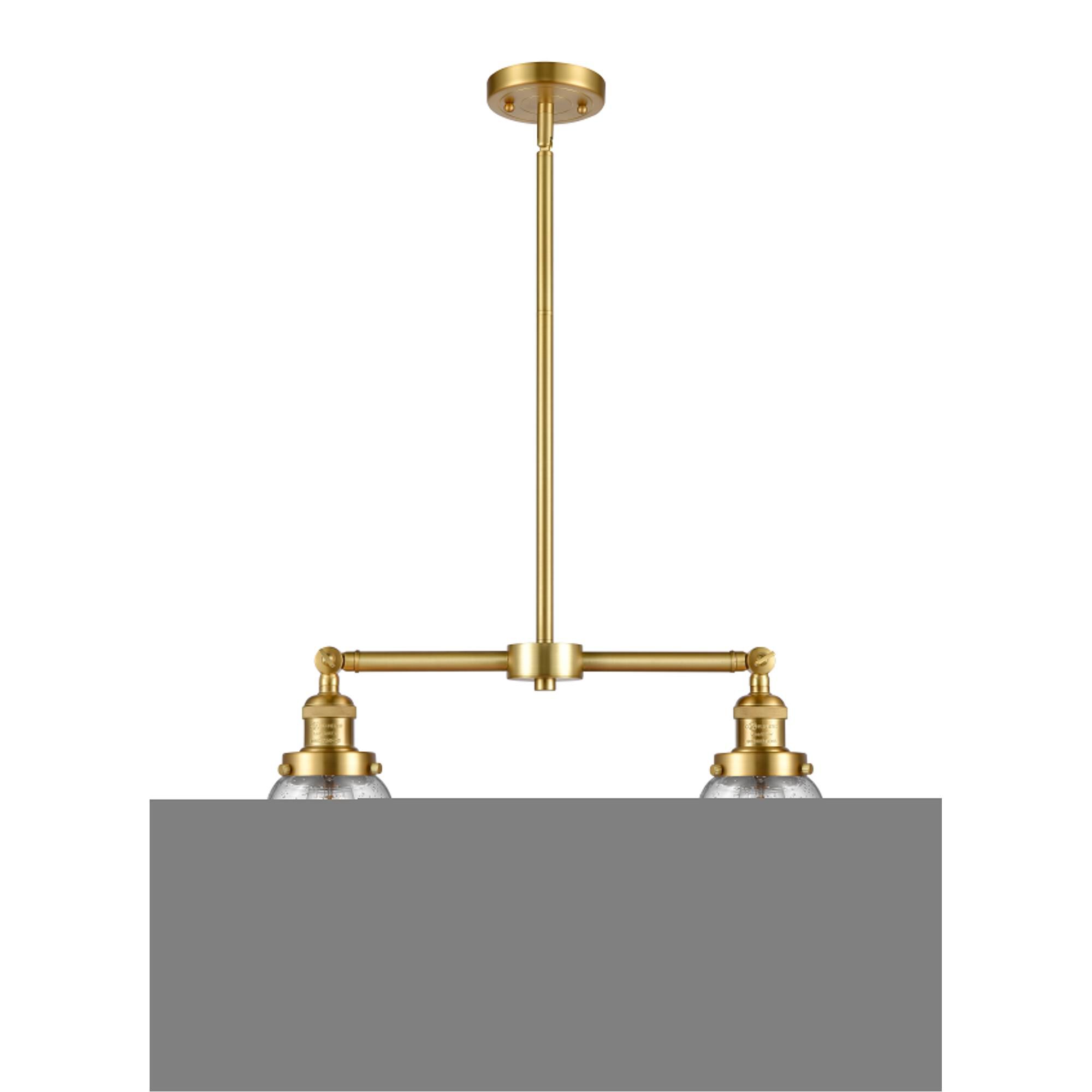 Shown in Satin Gold finish and Seedy Small Bell glass