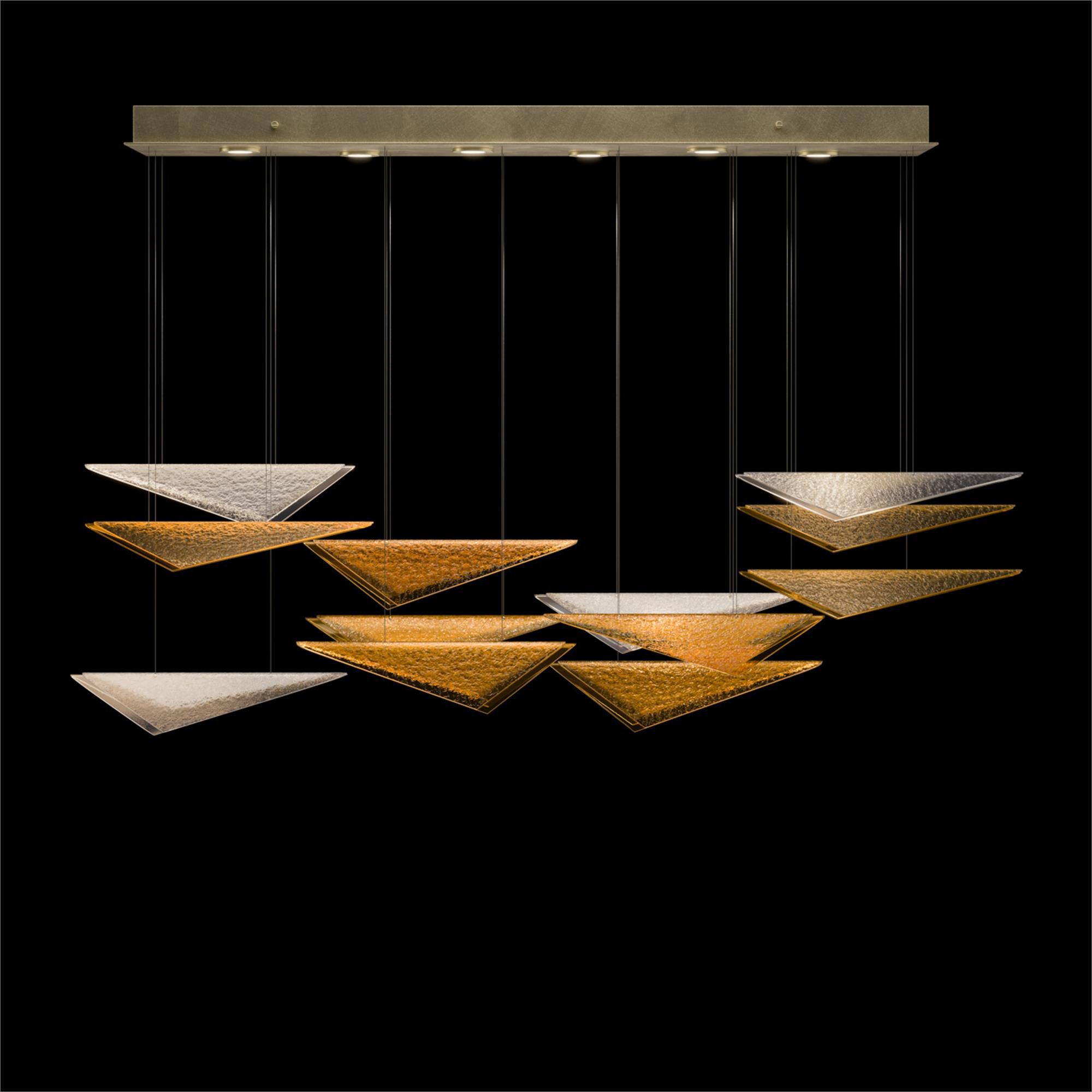 Shown in Gold finish and Amber Hammered glass
