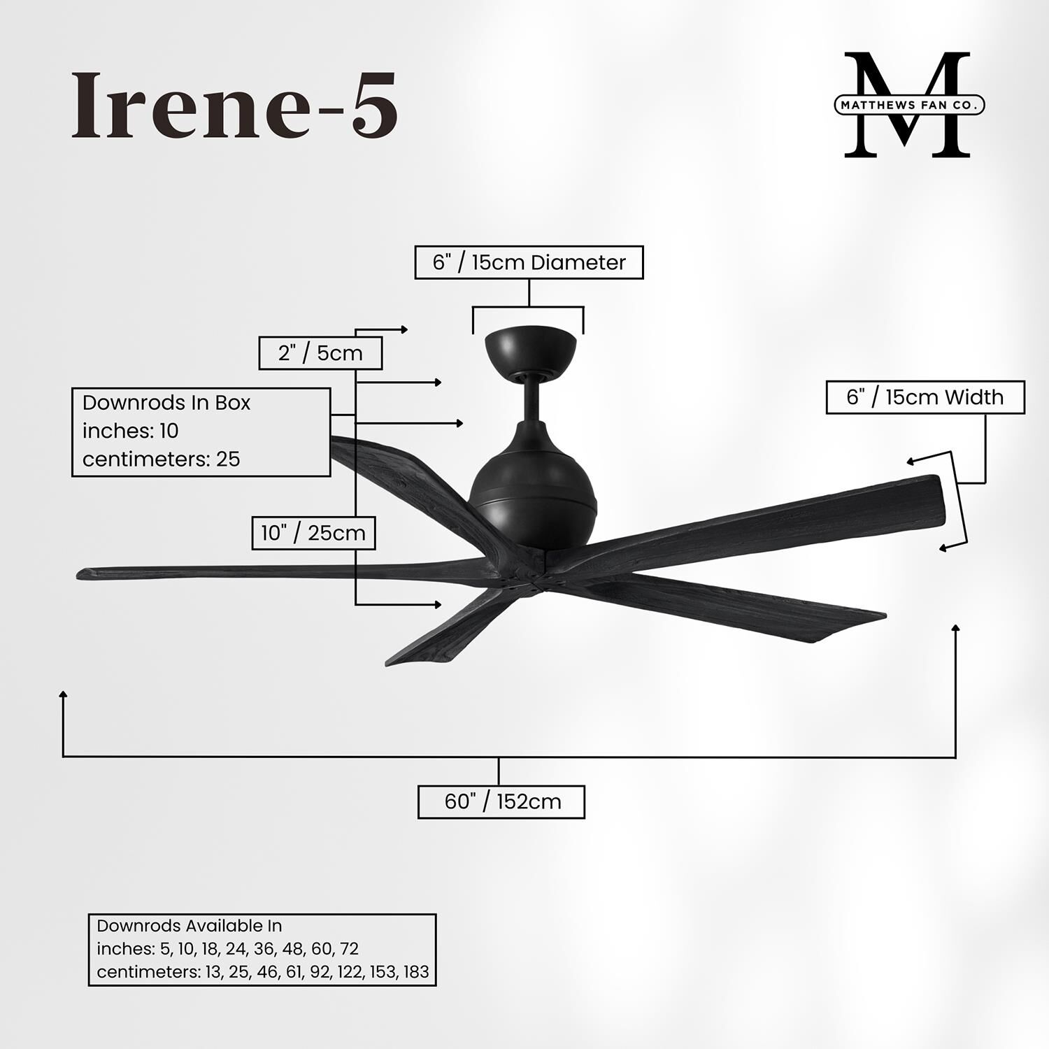 Irene 60 Inch 5 Blade Ceiling Fan by Matthews Fan Company
