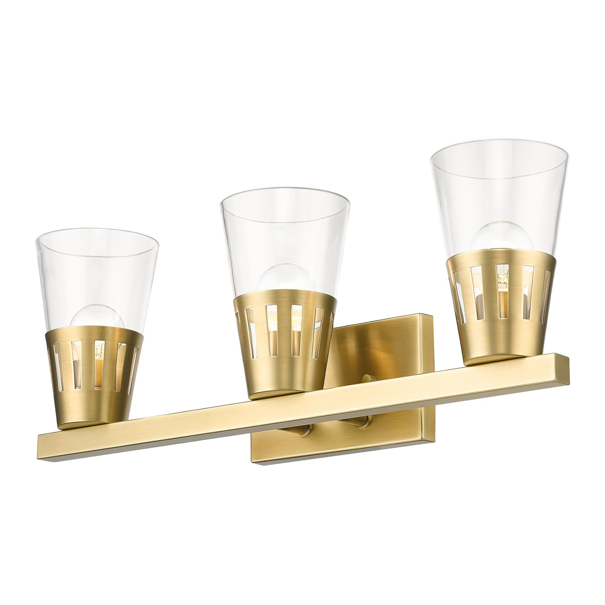 Shown in Natural Brass finish and Hand Blown Clear glass