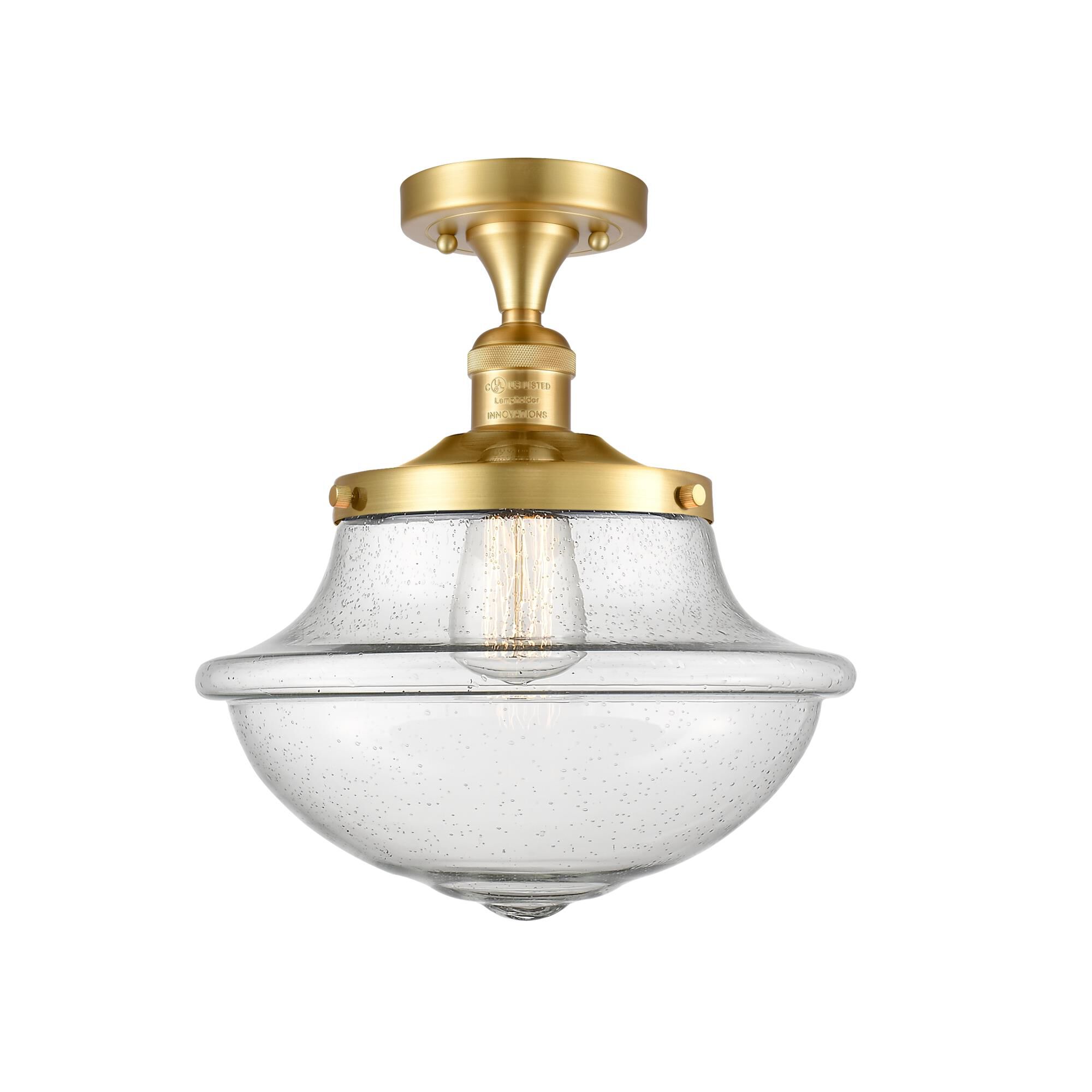Shown in Satin Gold finish and Seedy Large Oxford glass