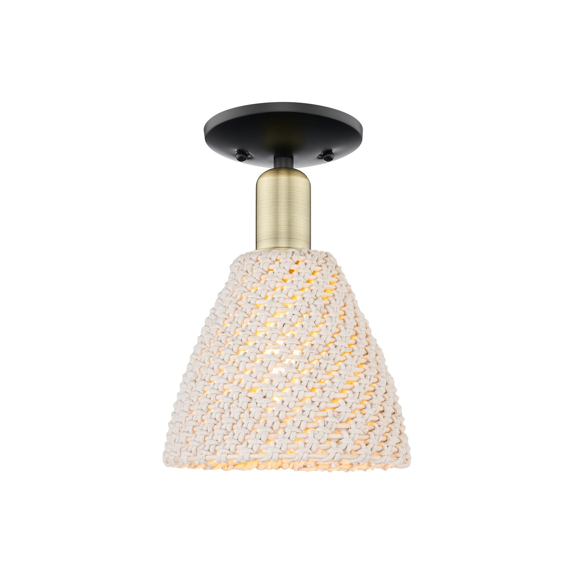 Shown in Black Antique Brass finish and Natural shade