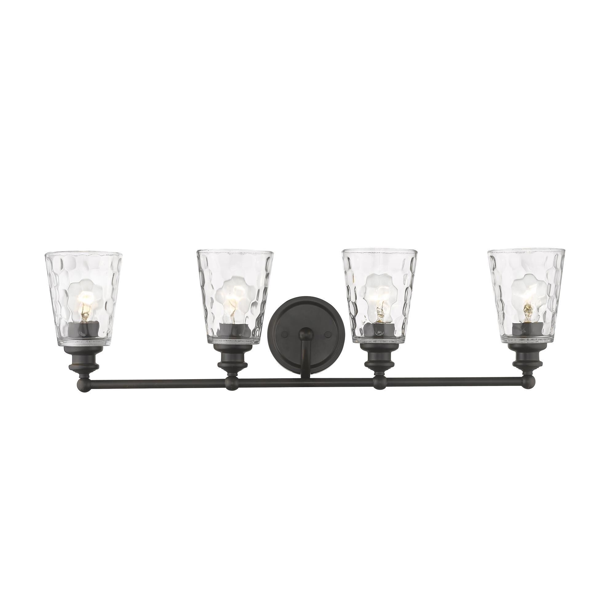Shown in Oil-Rubbed Bronze finish and Clear glass and Clear, Optic Cone Shaped Glass shade