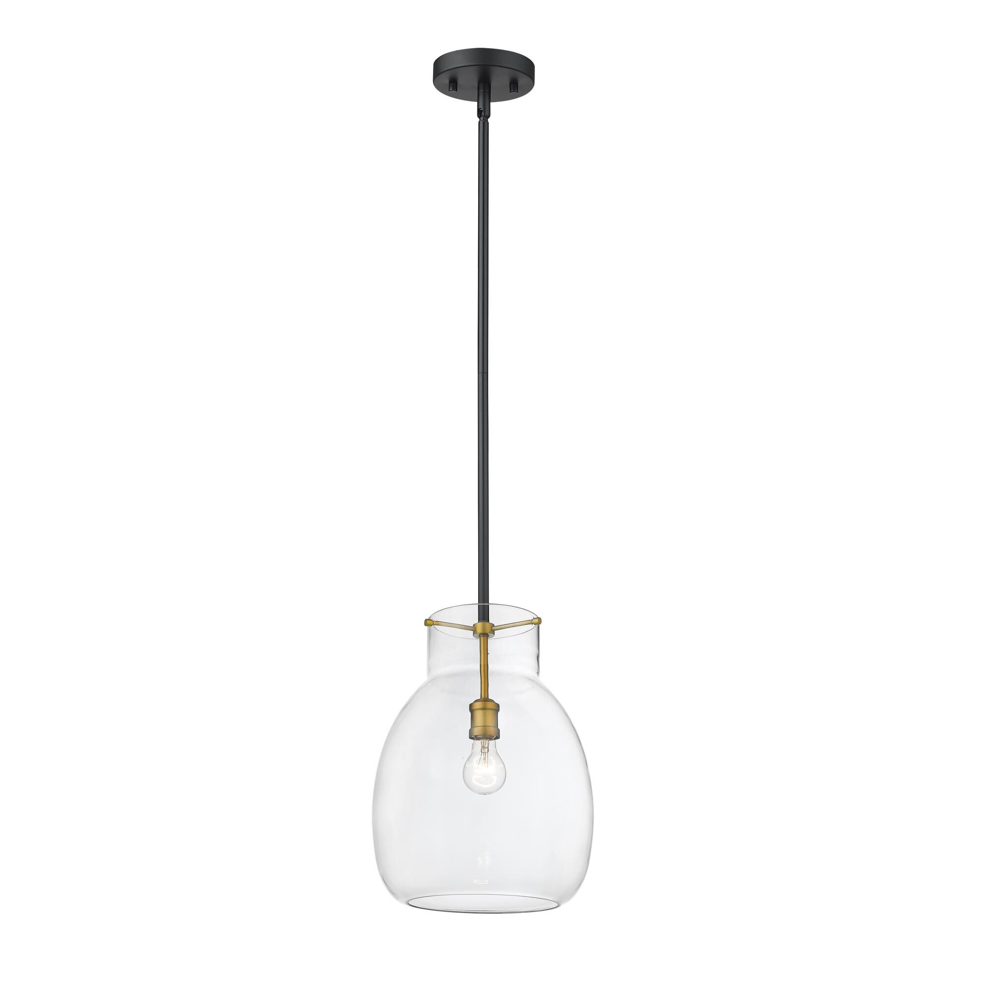 Shown in Matte Black + Olde Brass finish and Glass shade