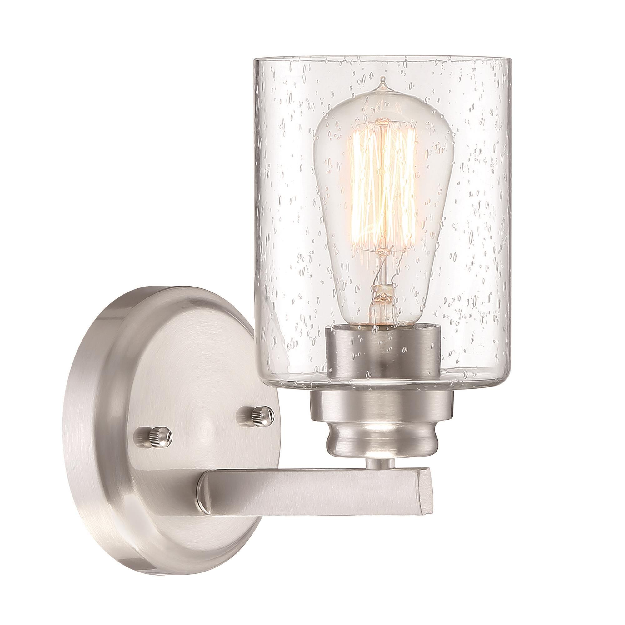 Shown in Brushed Polished Nickel finish and Clear Seeded glass and Glass shade
