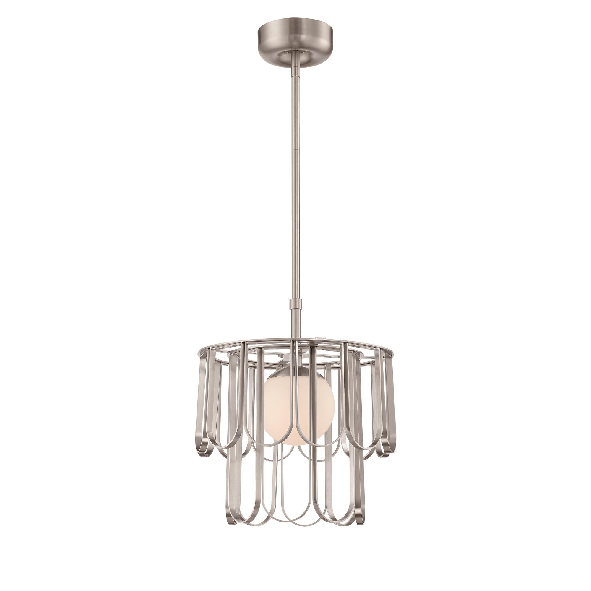 Shown in Brushed Polished Nickel finish and White Frosted glass and Glass shade