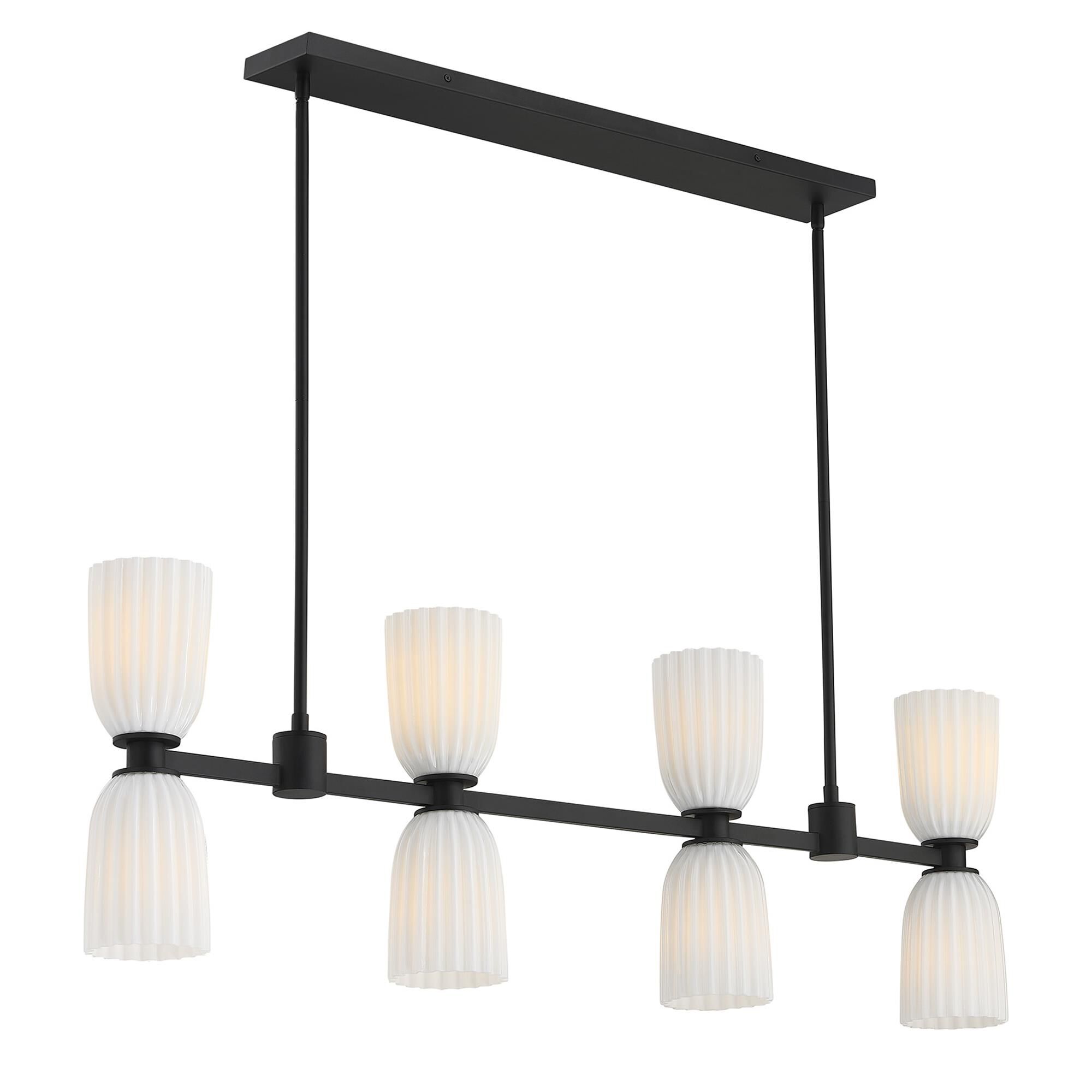 Shown in Matte Black finish and White Opal Ribbed glass