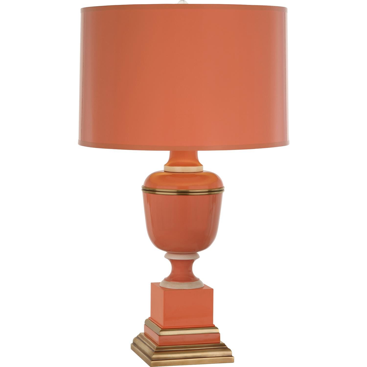 Shown in Tangerine Lacquered Paint With Natural Brass And Ivory Crackle Accents finish and Tangerine Painted Opaque Parchment With Matte Gold Lining shade