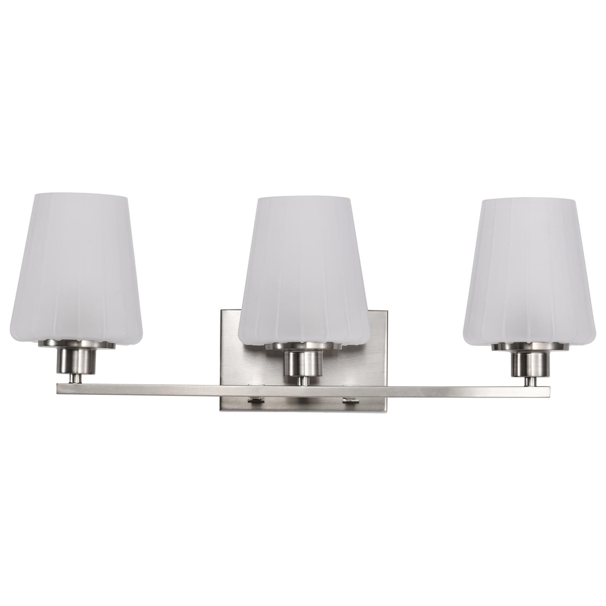 Shown in Brushed Nickel finish and Etched White glass