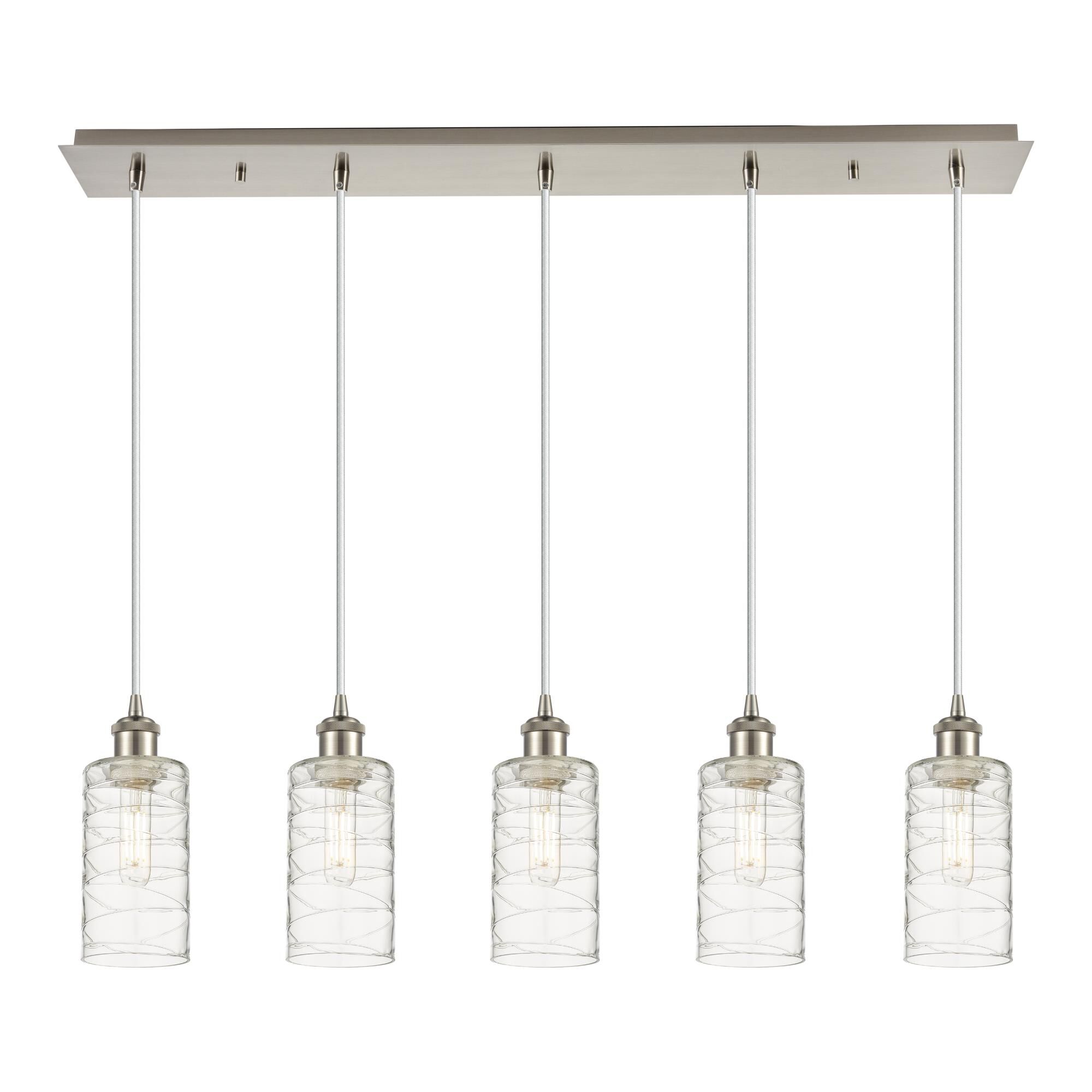 Shown in Satin Nickel finish and Deco Swirl shade