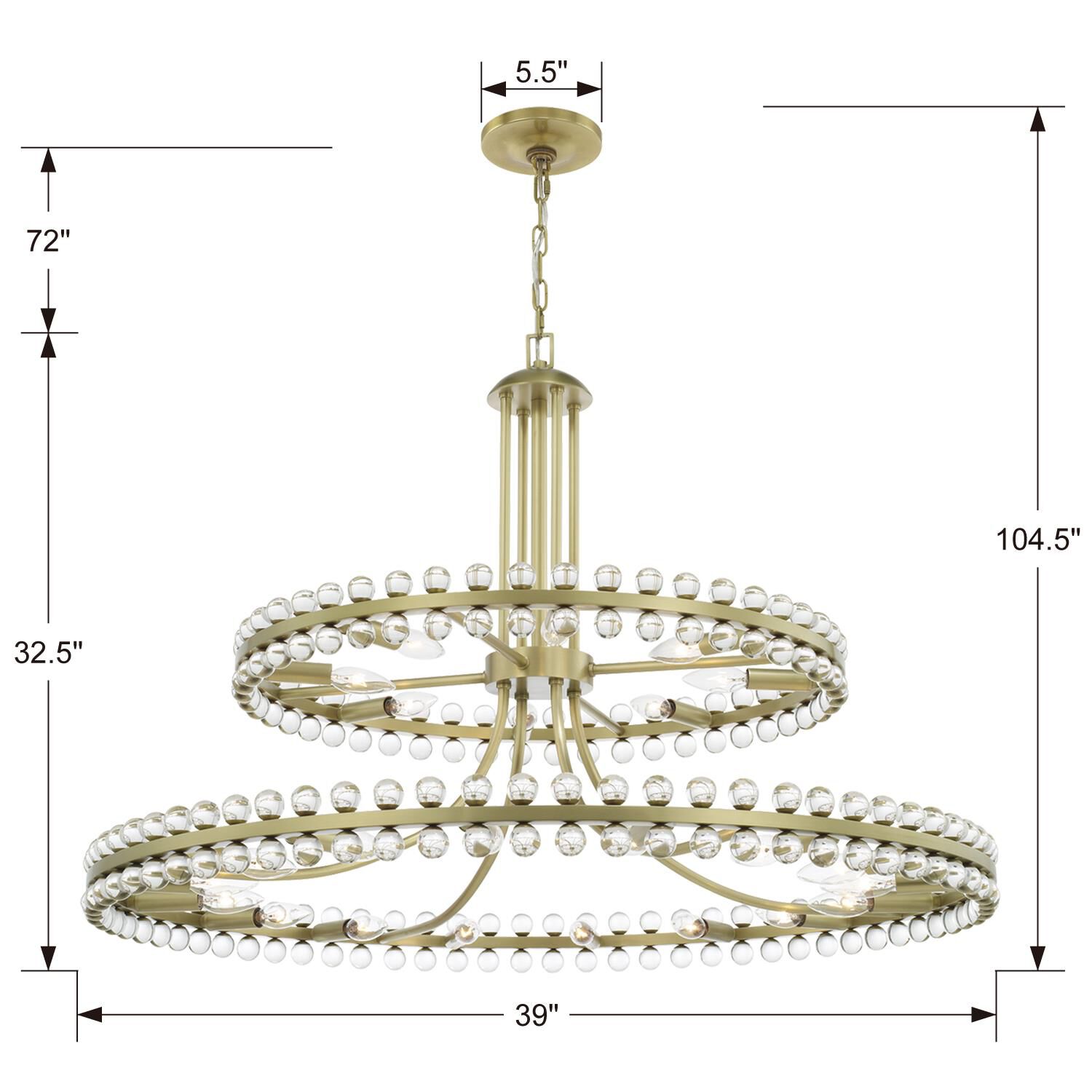 Shown in Aged Brass finish and Clear Glass Beads crystal