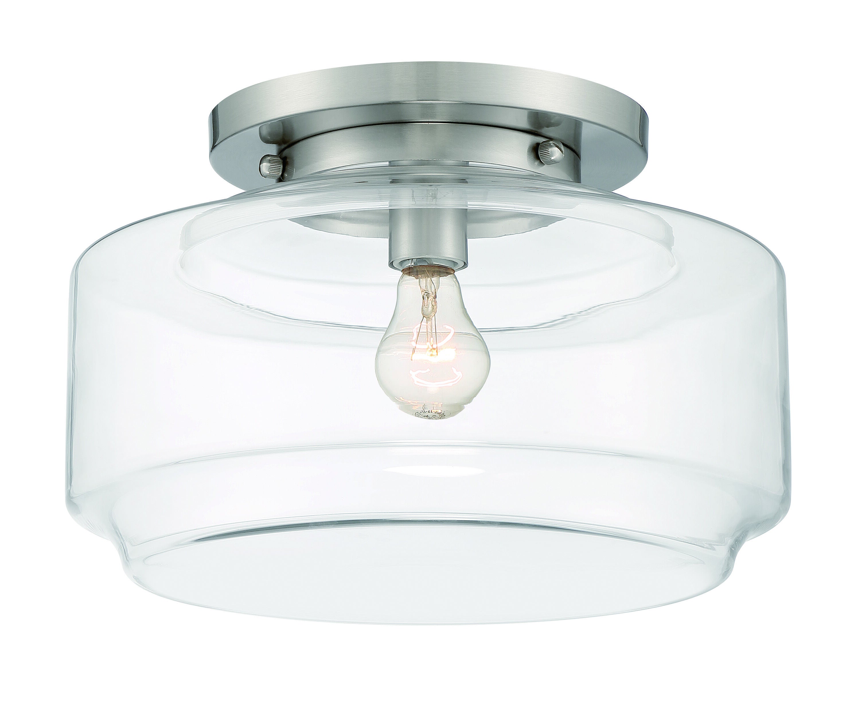 Shown in Brushed Polished Nickel finish and Clear glass and Glass shade