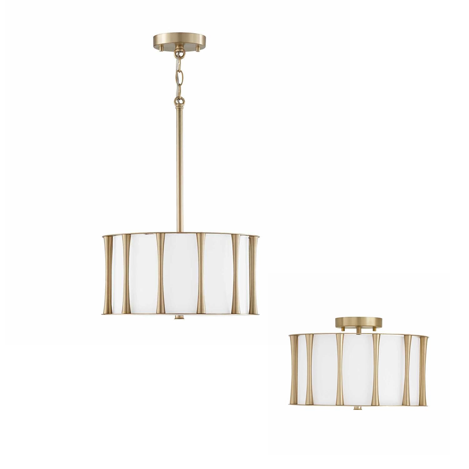 Shown in Matte Brass with Frosted Acrylic Diffuser finish and White Fabric shade