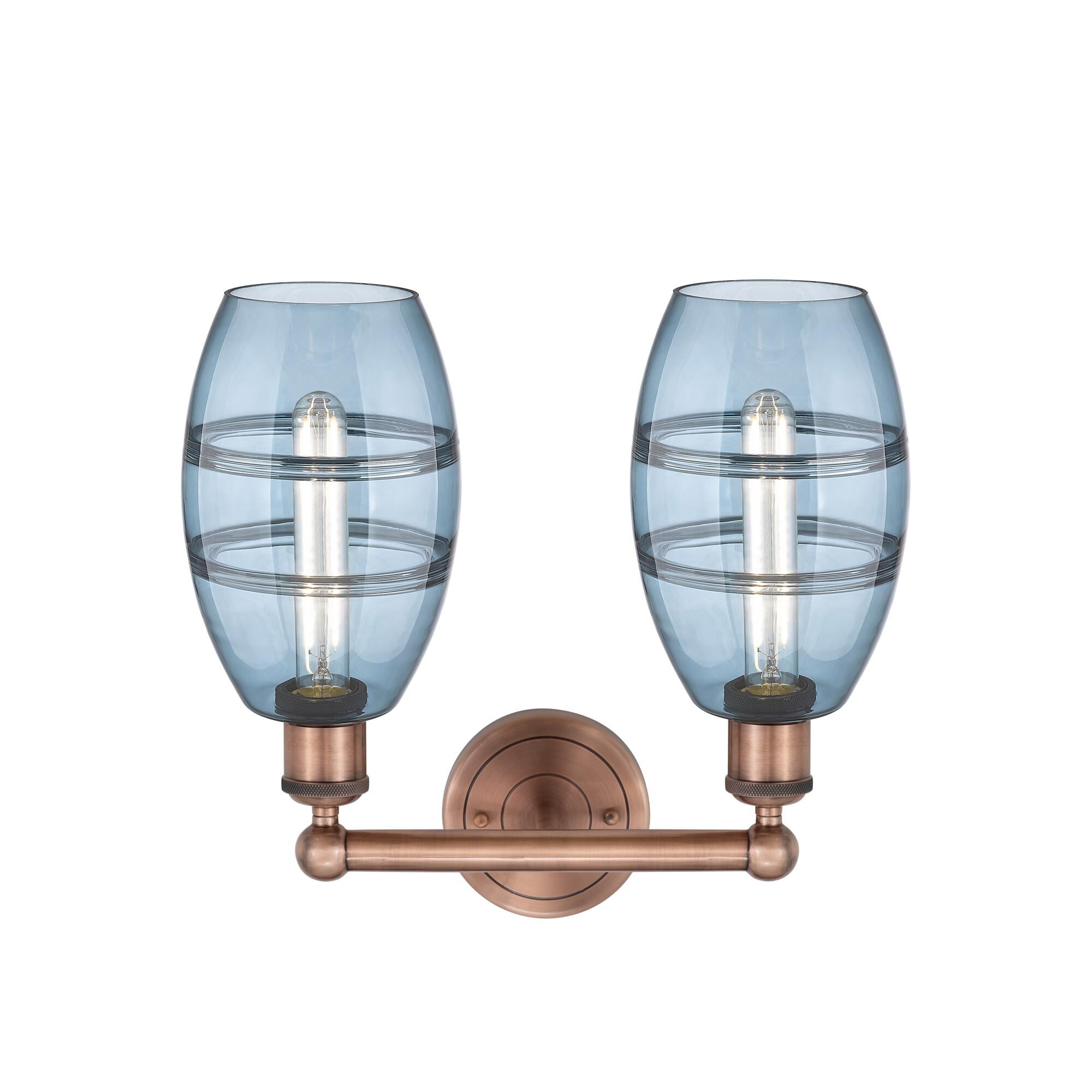 Shown in Antique Copper finish and Princess Blue glass