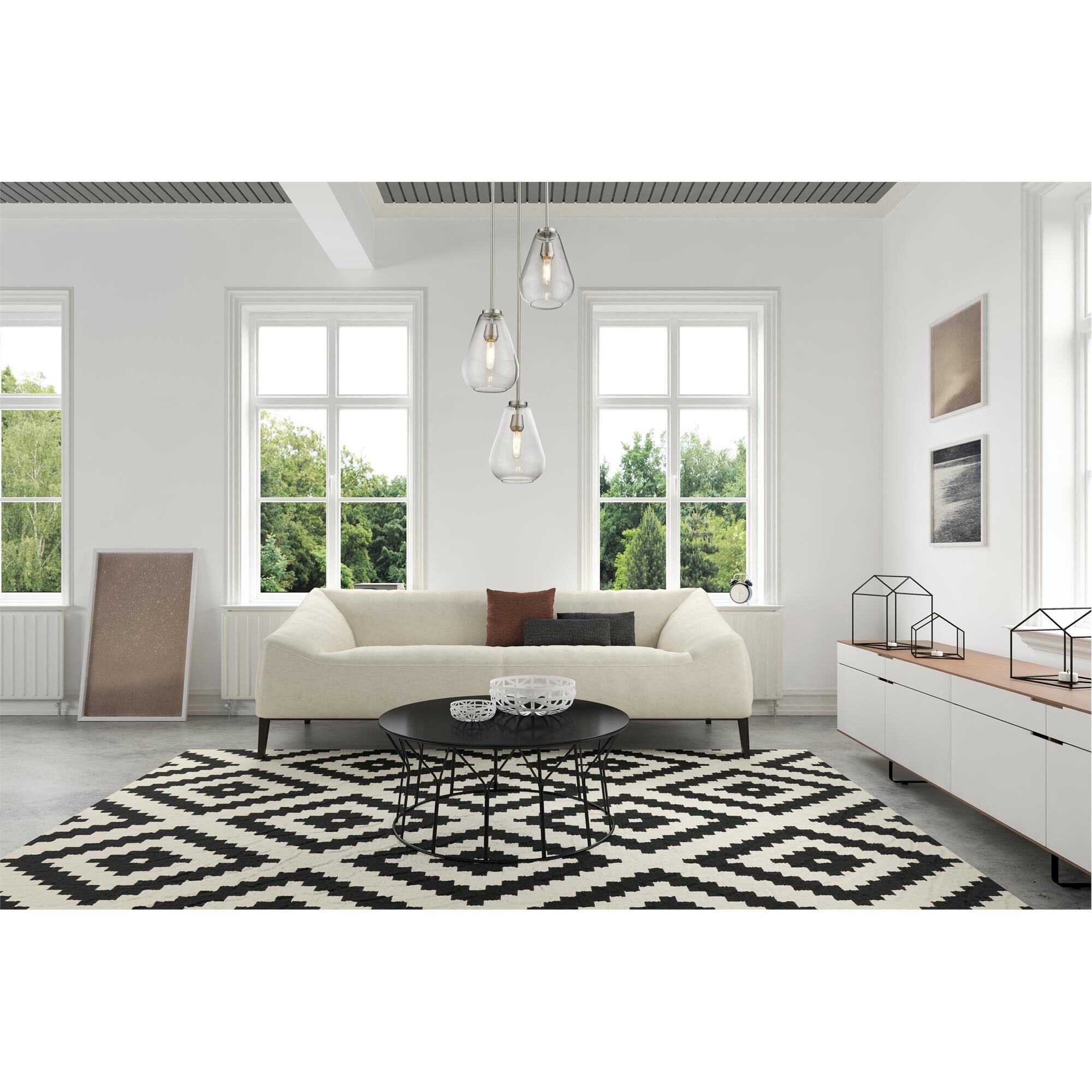 Shown in Brushed Nickel finish and Glass shade