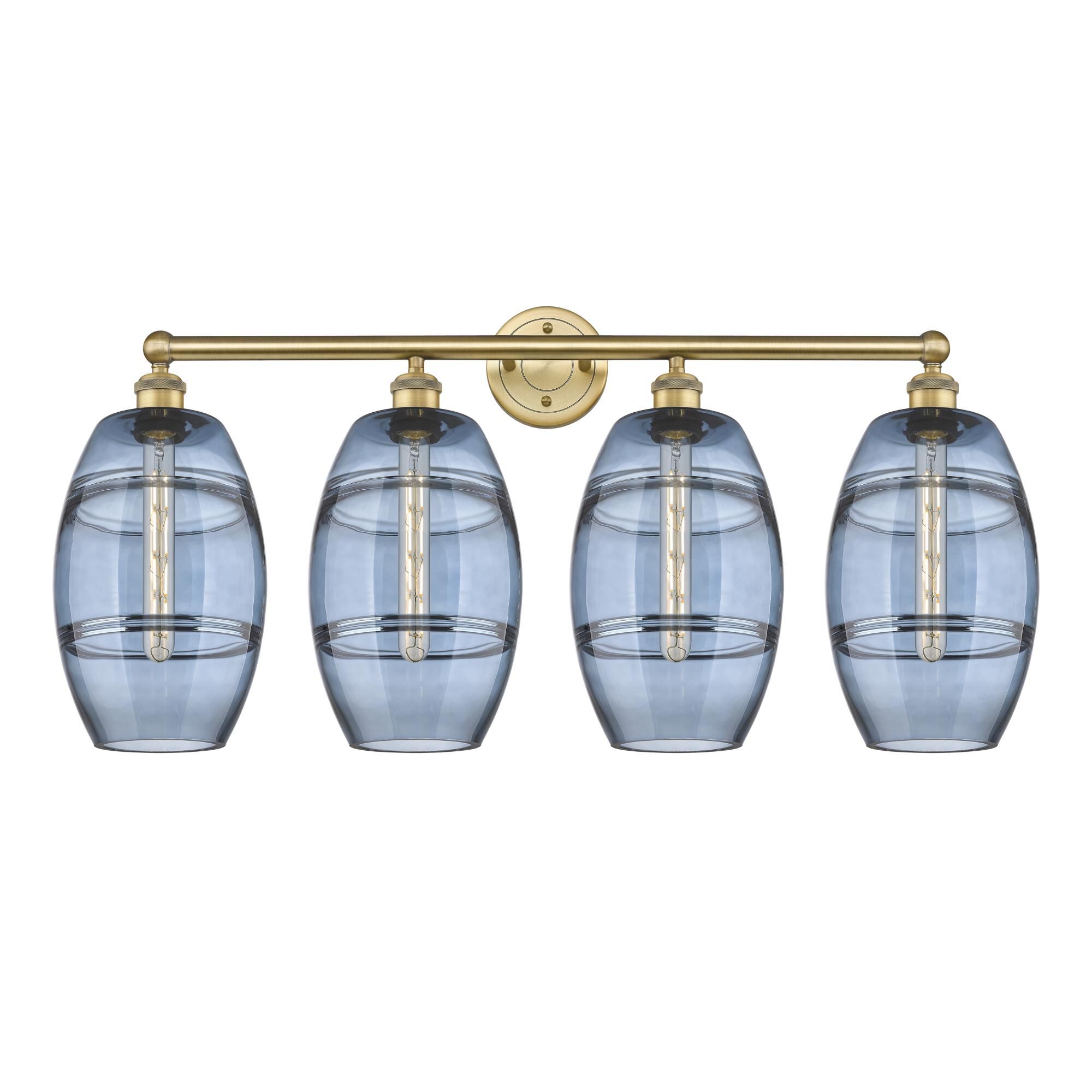 Shown in Brushed Brass finish and Princess Blue glass