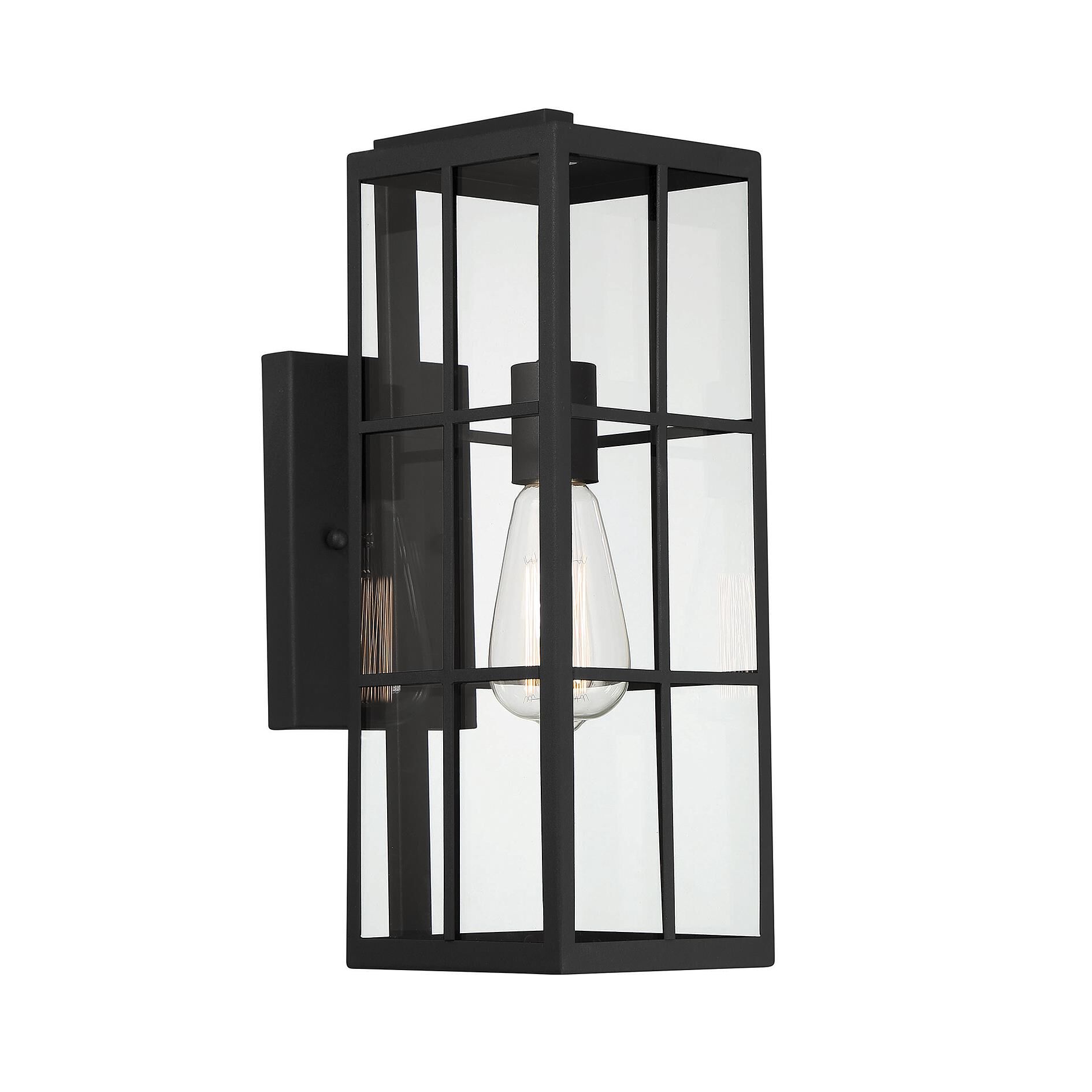 Shown in Matte Black finish and Clear glass and Glass shade