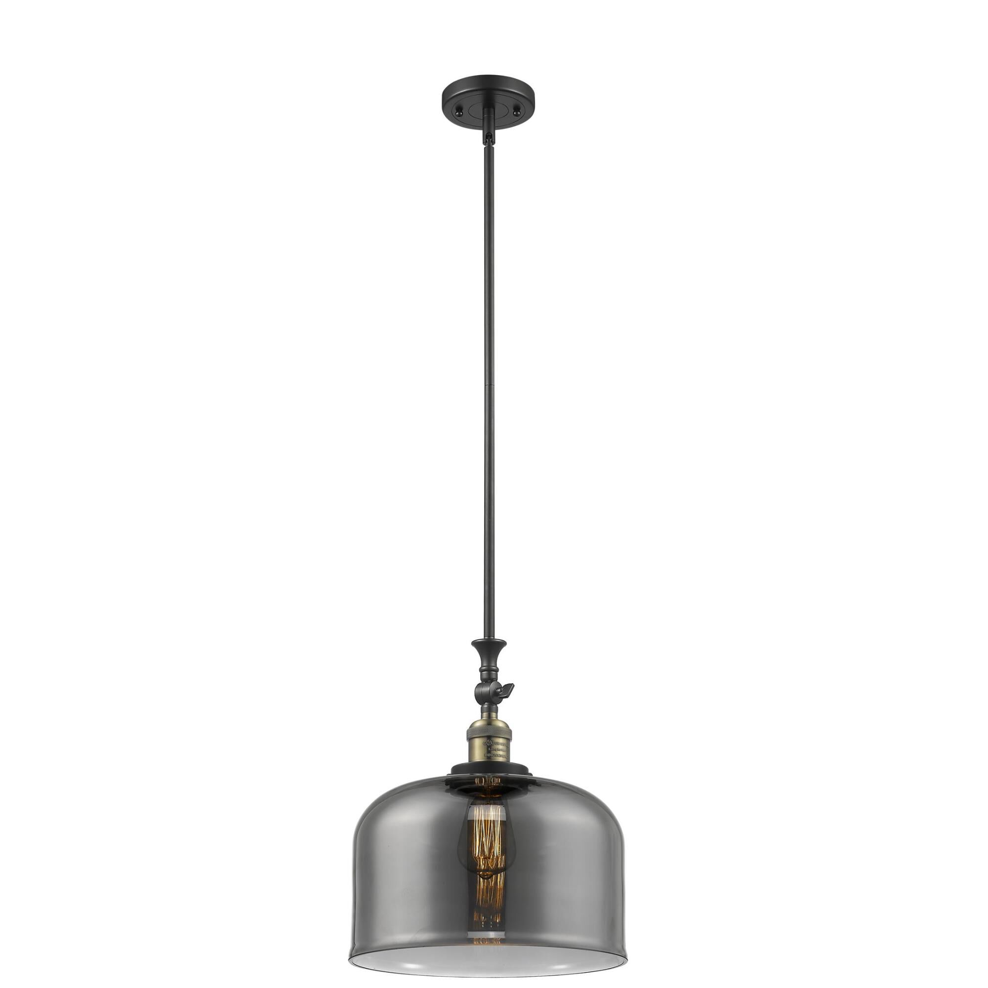 Shown in Black Antique Brass finish and Light Smoke glass