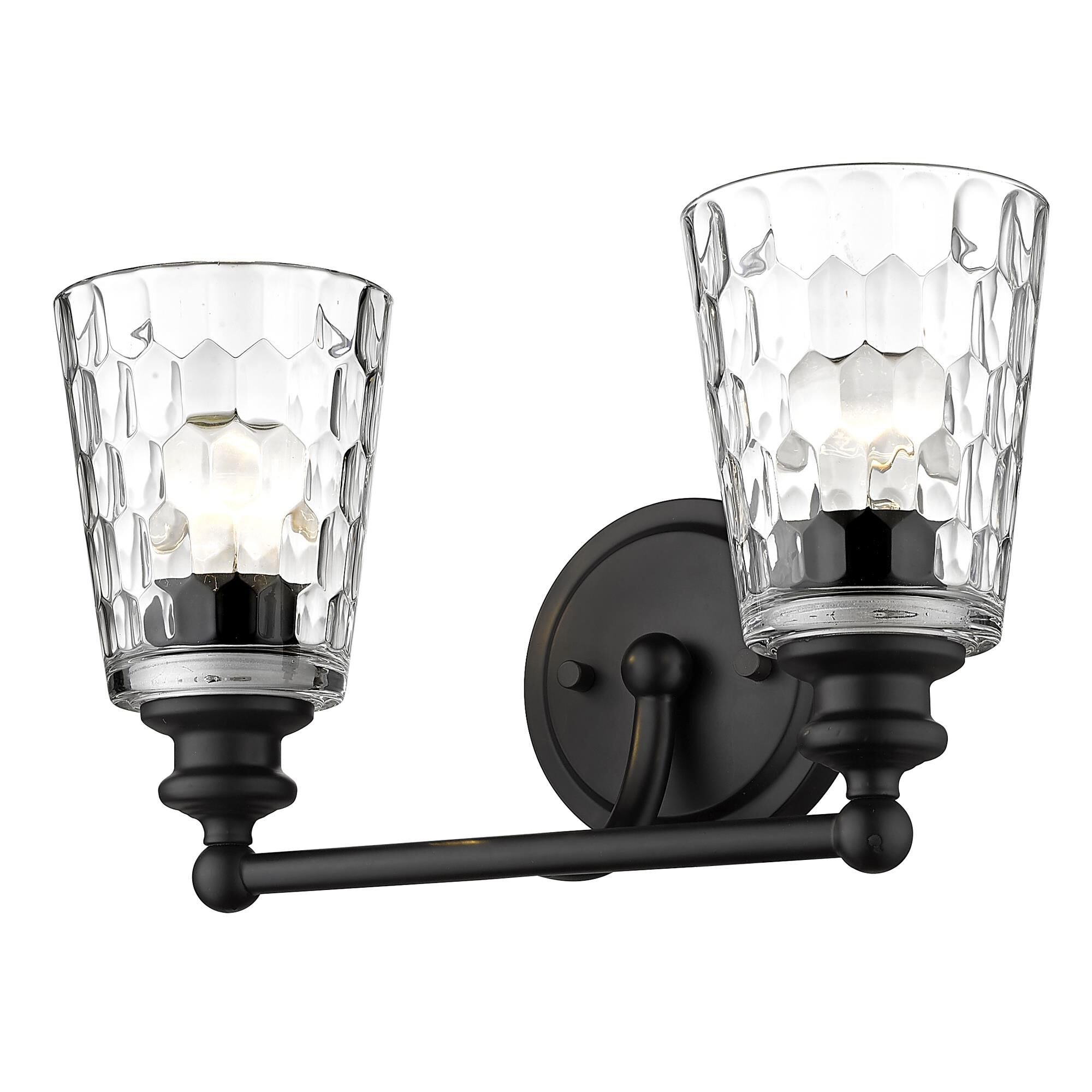 Shown in Matte Black finish and Clear glass and Clear, Optic Cone Shaped Glass shade