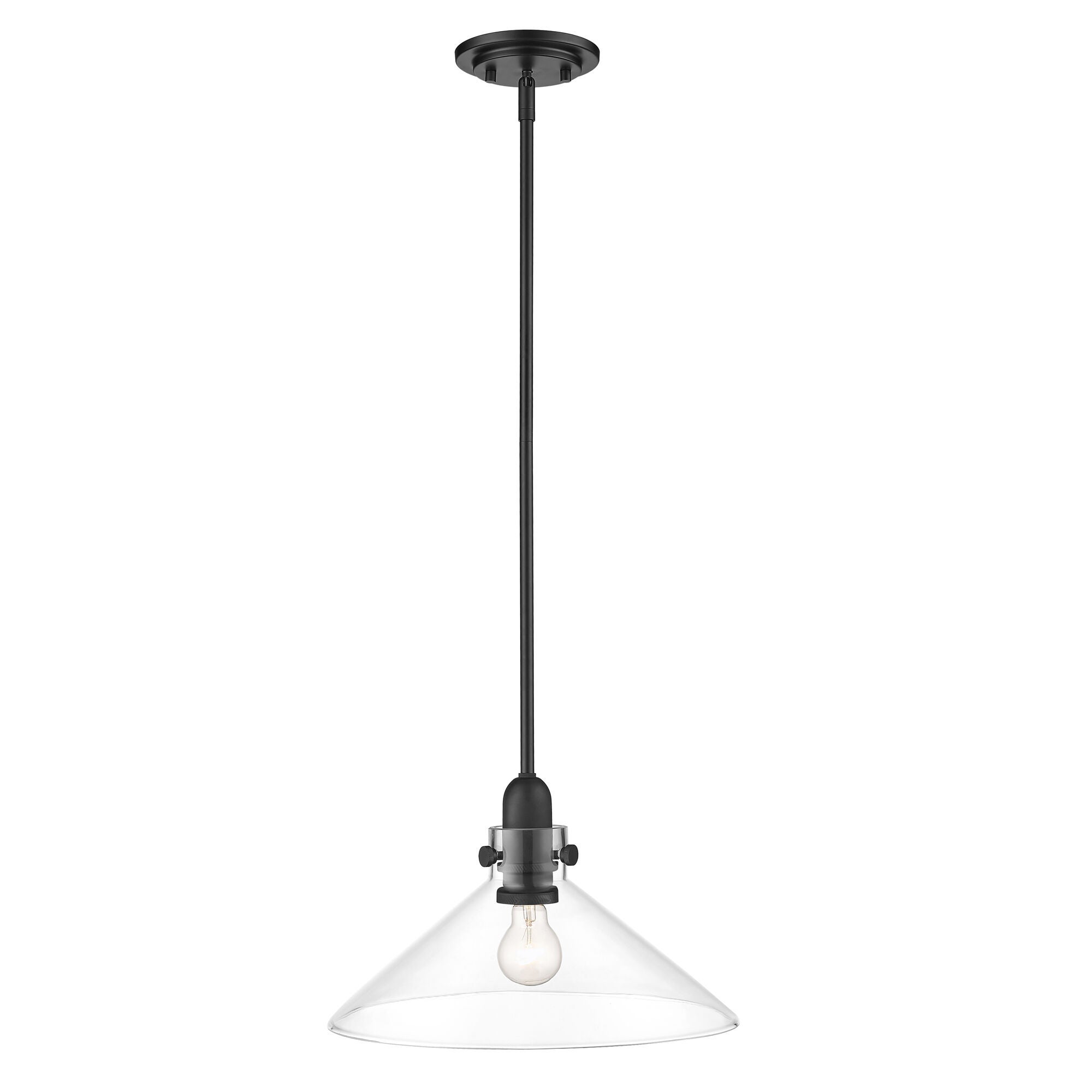 Shown in Matte Black finish and Clear Glass shade