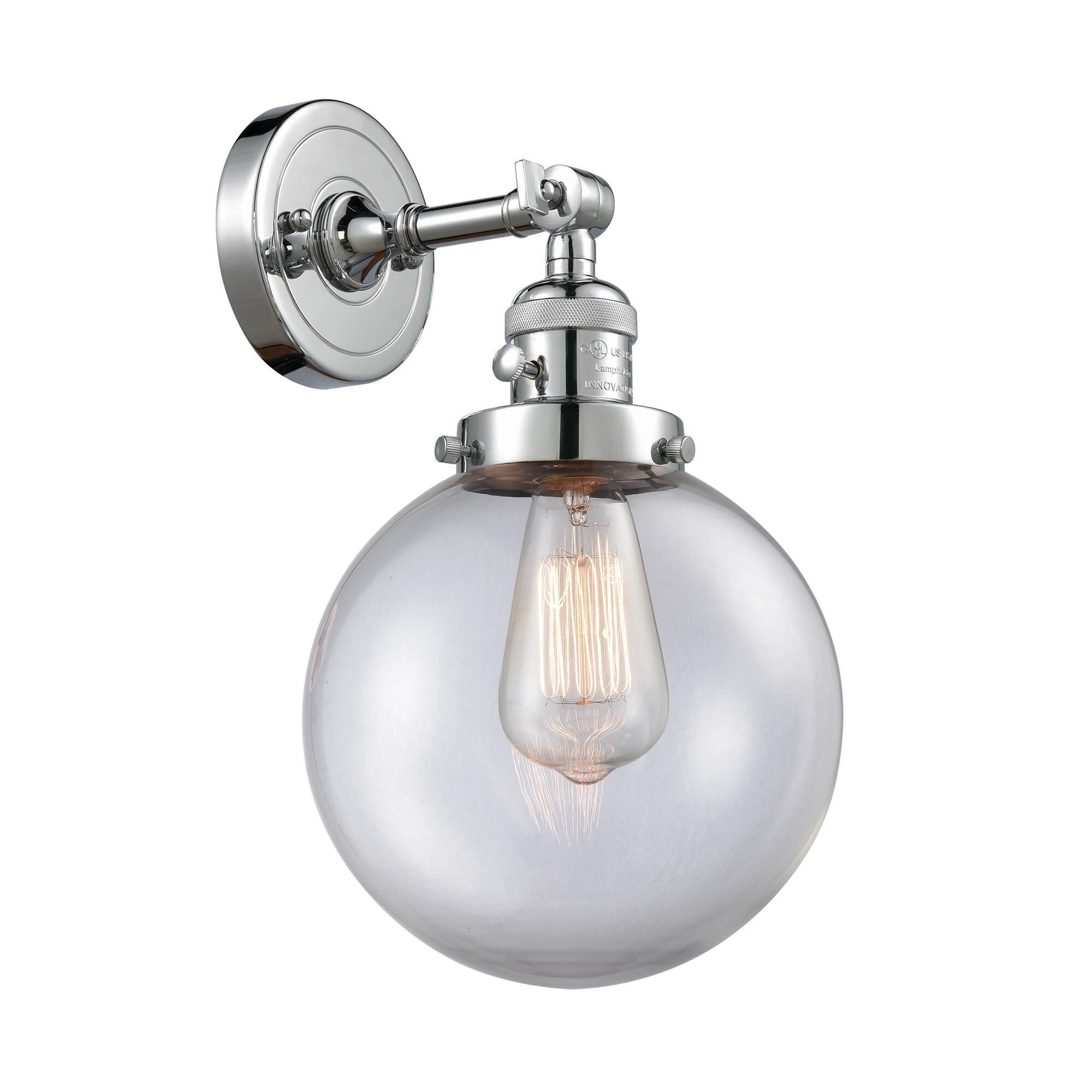 Shown in Polished Chrome finish and Clear glass and Switch on Socket accent