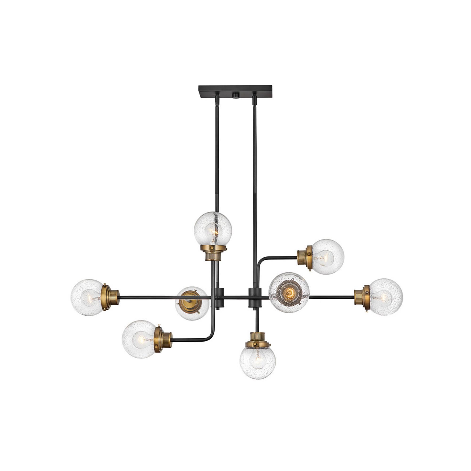 Shown in Black finish and Clear Seedy glass and Heritage Brass accent