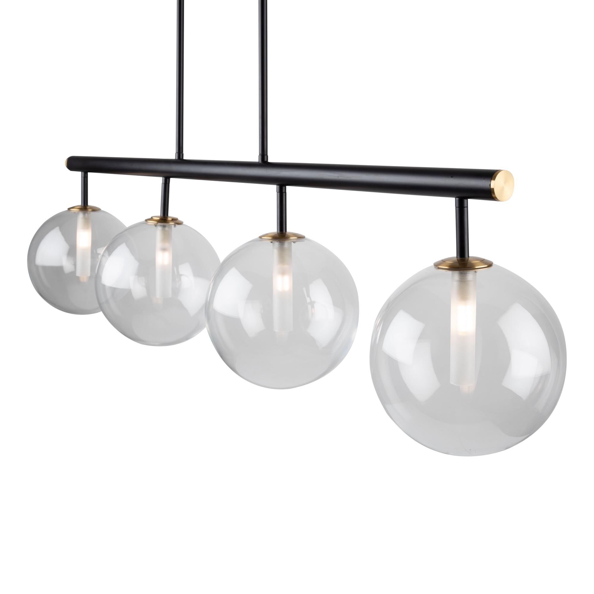 Shown in Matte Black & Brass finish and Glass shade