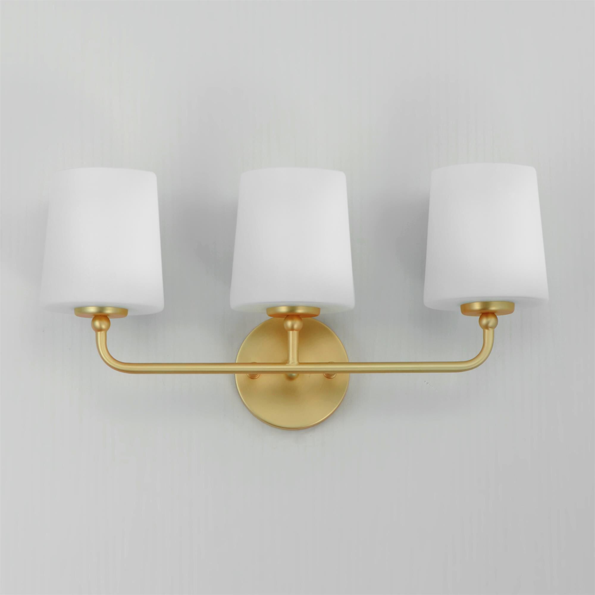Shown in Satin Brass finish and Satin White glass