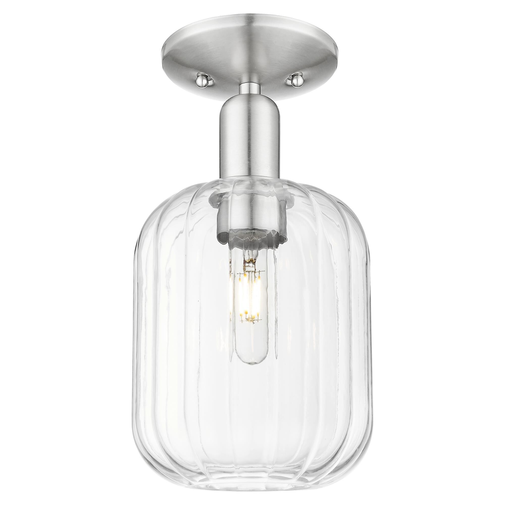 Shown in Brushed Satin Nickel finish and Clear glass