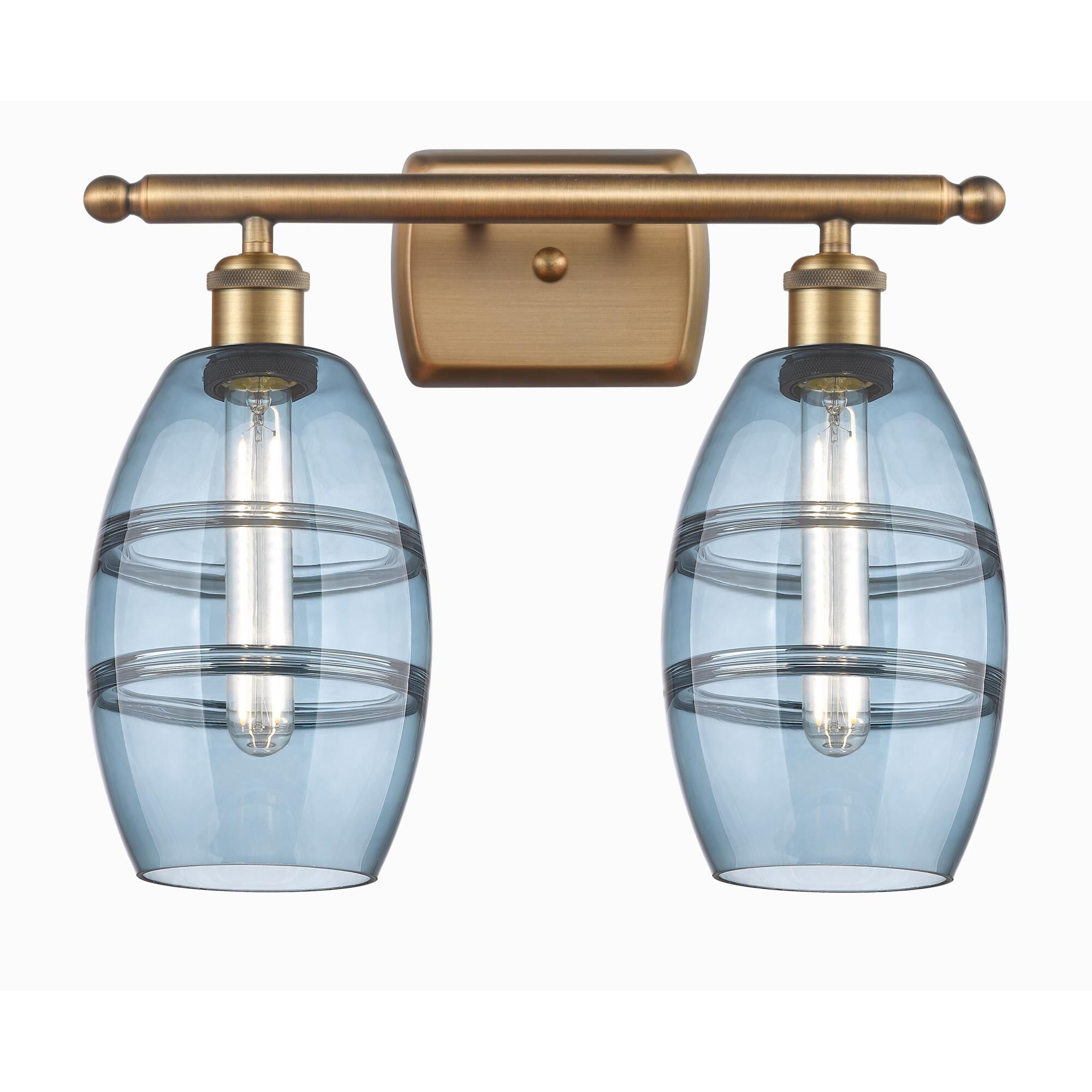 Shown in Brushed Brass finish and Princess Blue glass