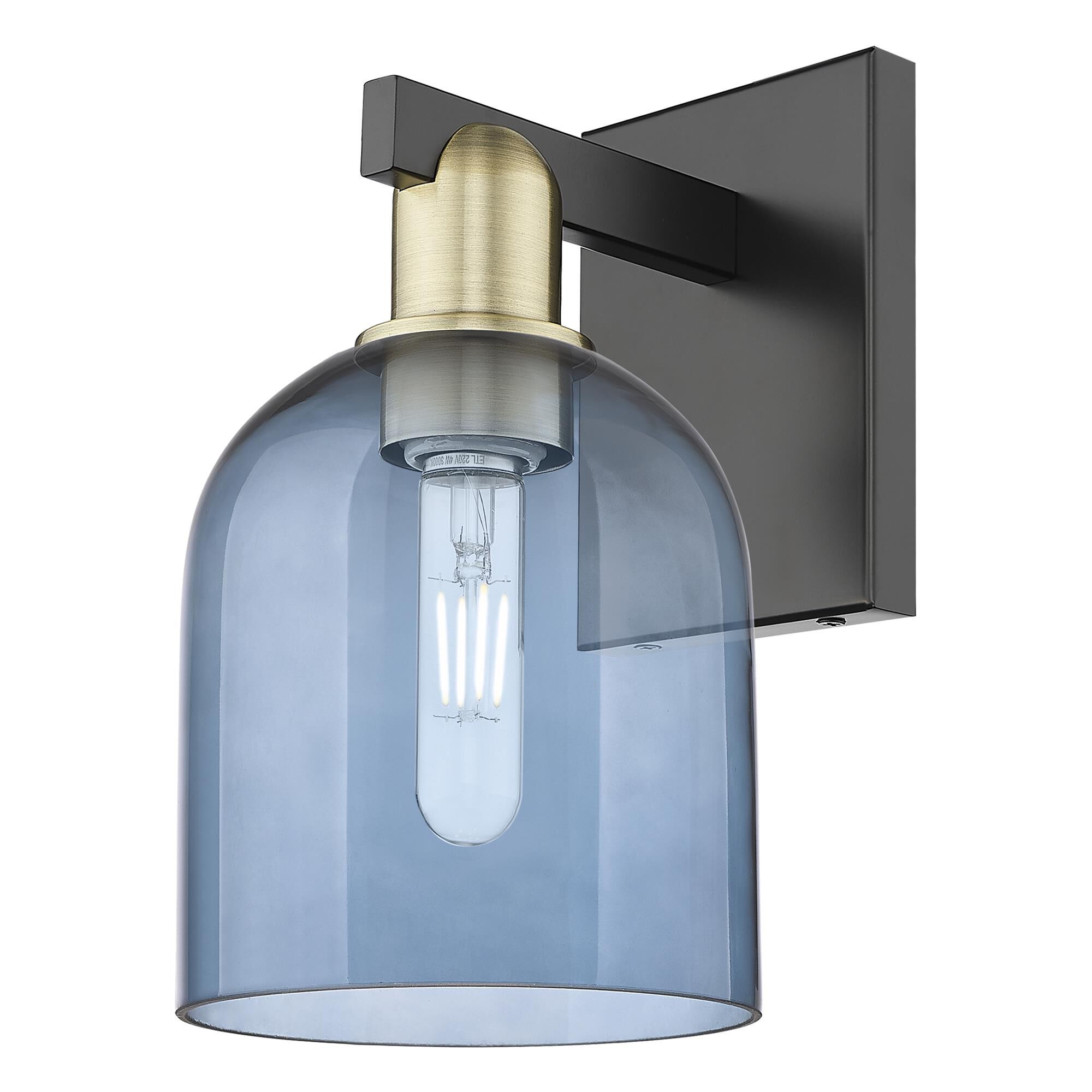 Shown in Black Antique Brass finish and Blue glass