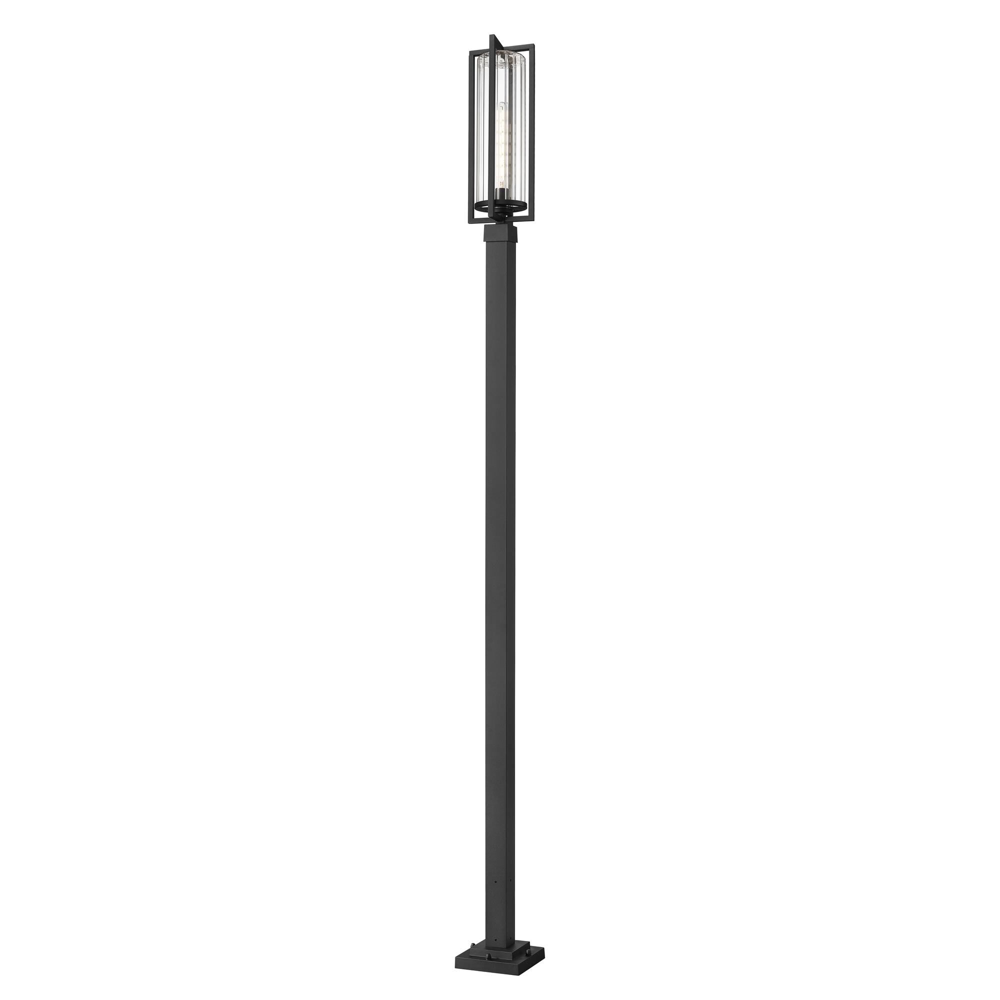 Shown in Black finish and Clear Ribbed glass and Clear Ribbed shade