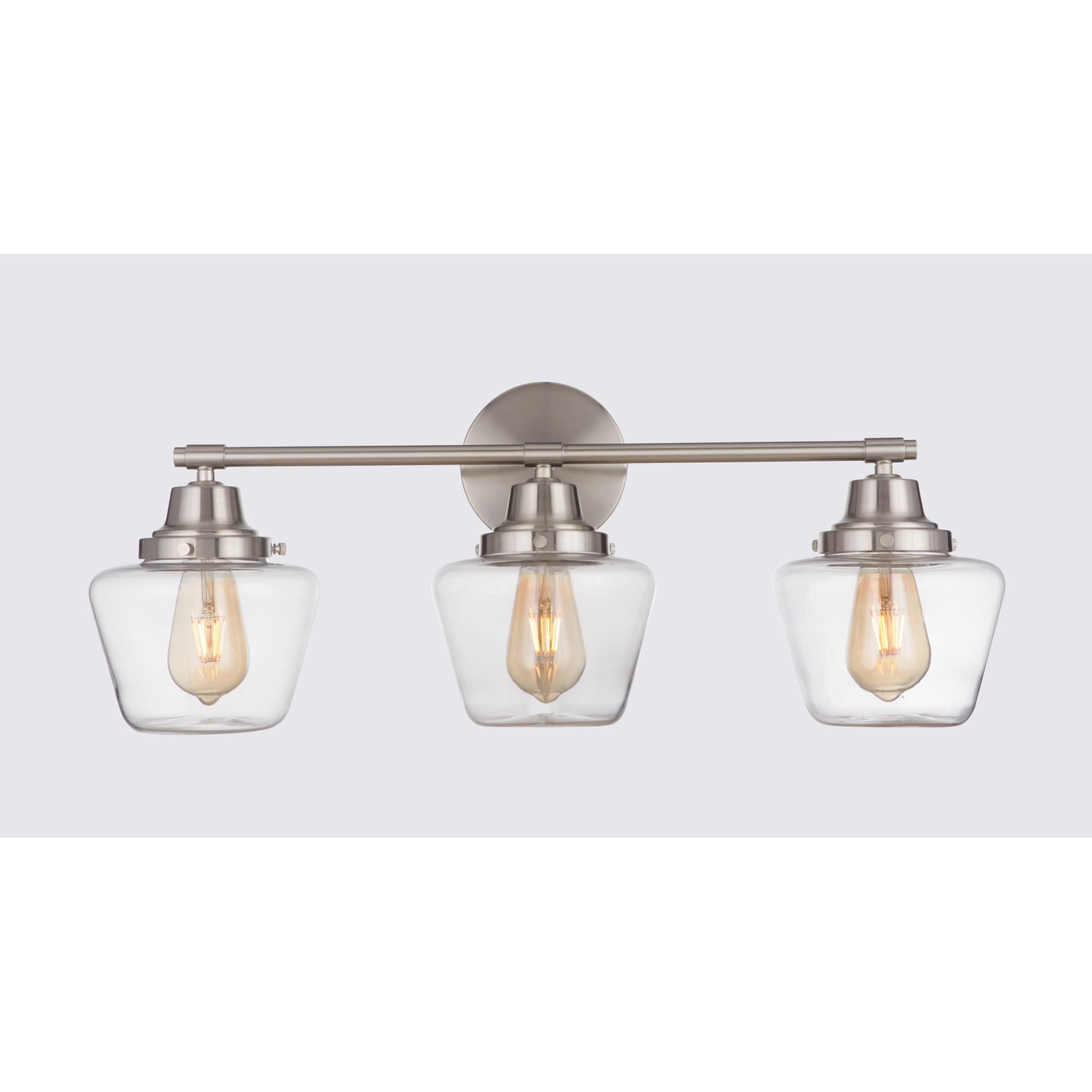 Shown in Brushed Polished Nickel finish and Clear glass and Glass shade