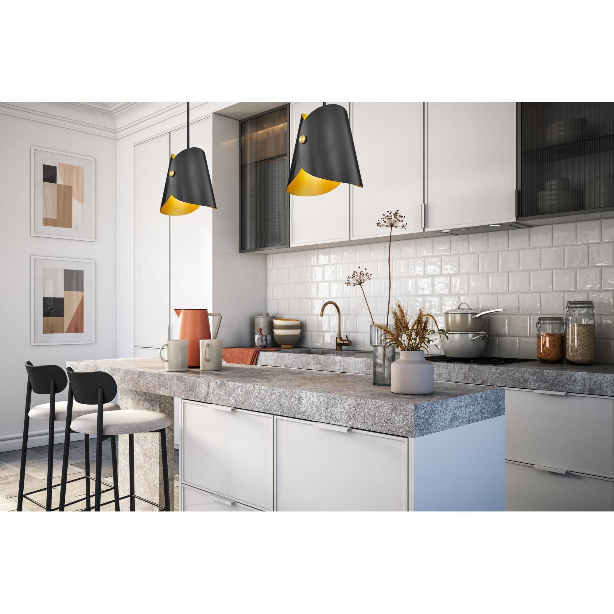 Shown in Matte Black finish and Matte Black Outer And Gold Inner glass and Matte Black Outer And Gold Inner shade