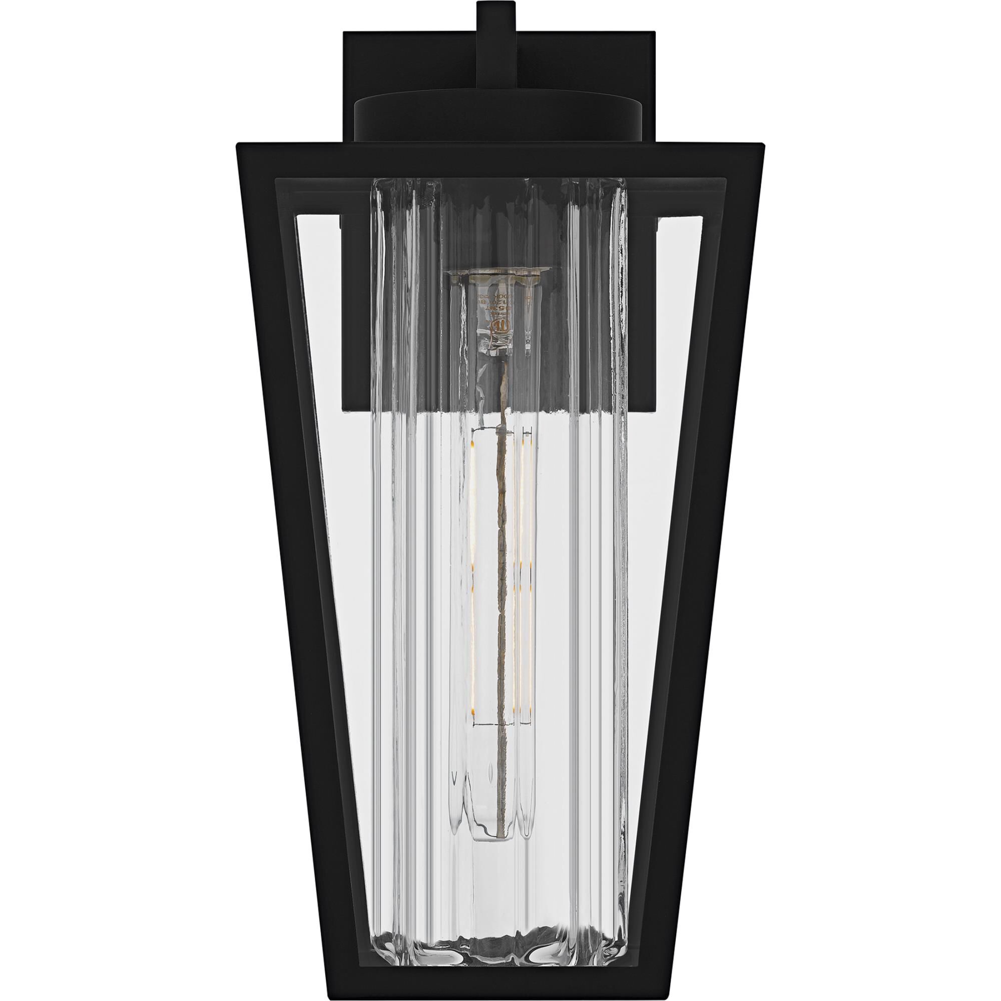 Shown in Matte Black finish and Clear Glass With Ribbed Interior, Clear Tempered Glass Panel shade