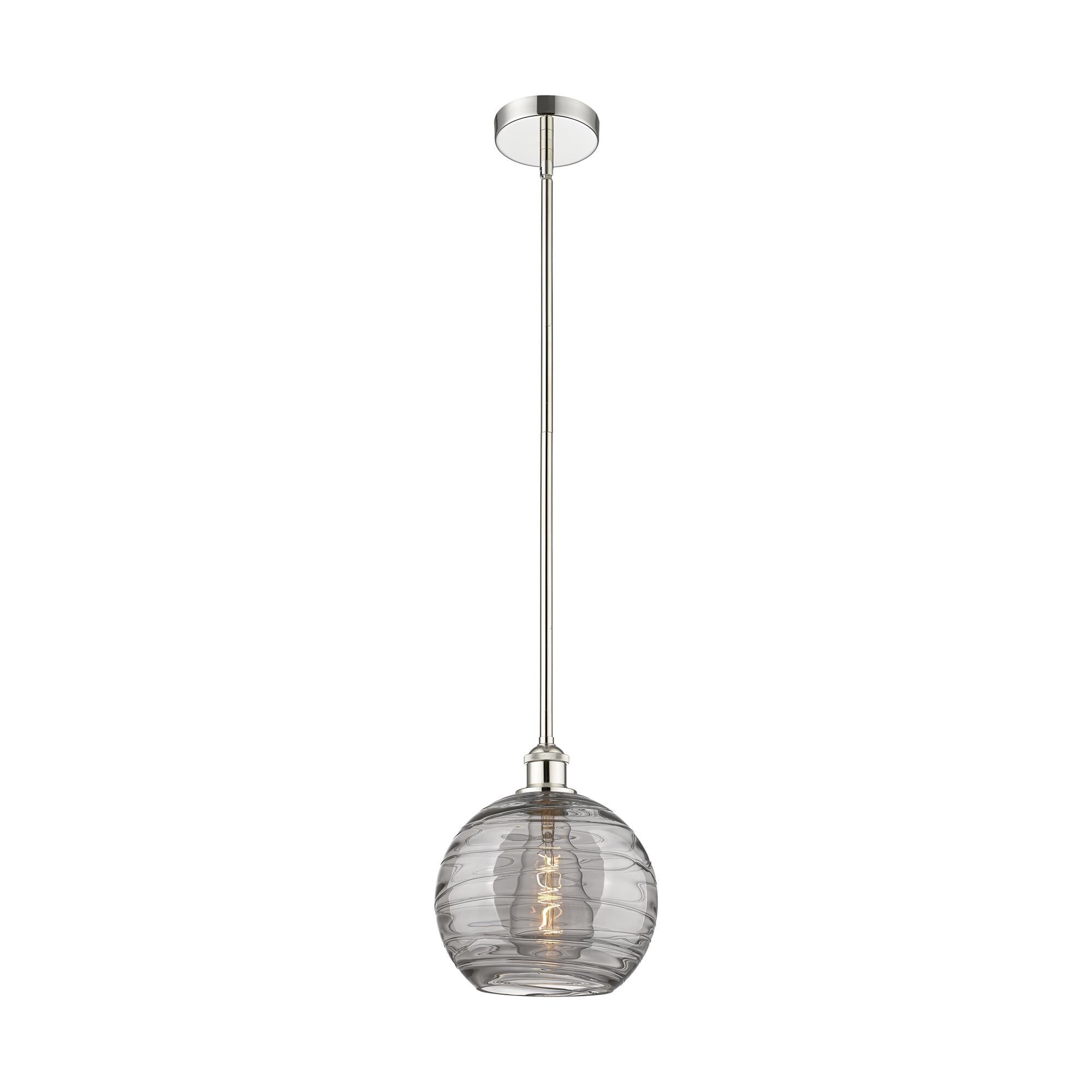 Shown in Polished Nickel finish and Light Smoke Deco Swirl glass