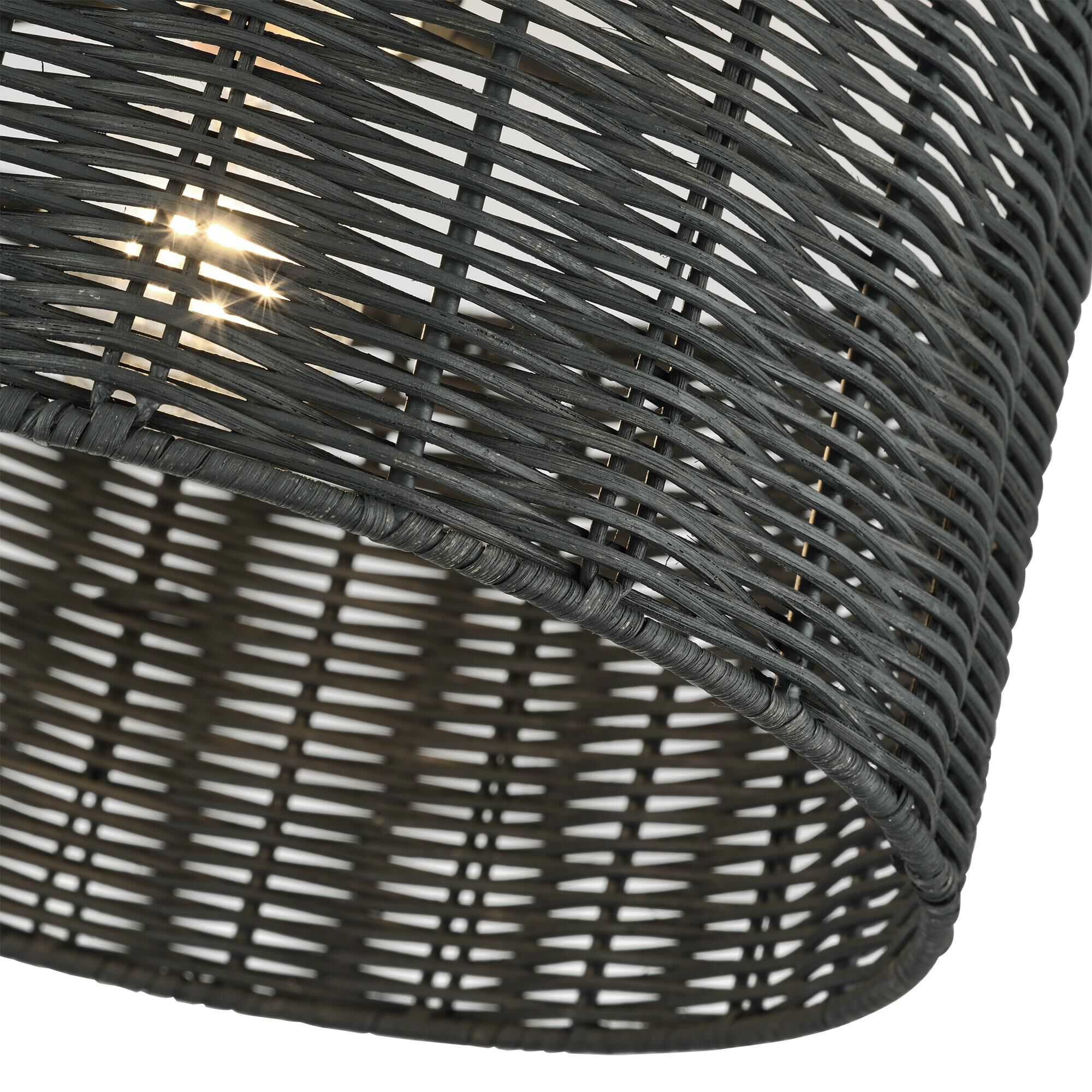 Shown in Black finish and Hand-Woven Charred Gray Color Rattan shade