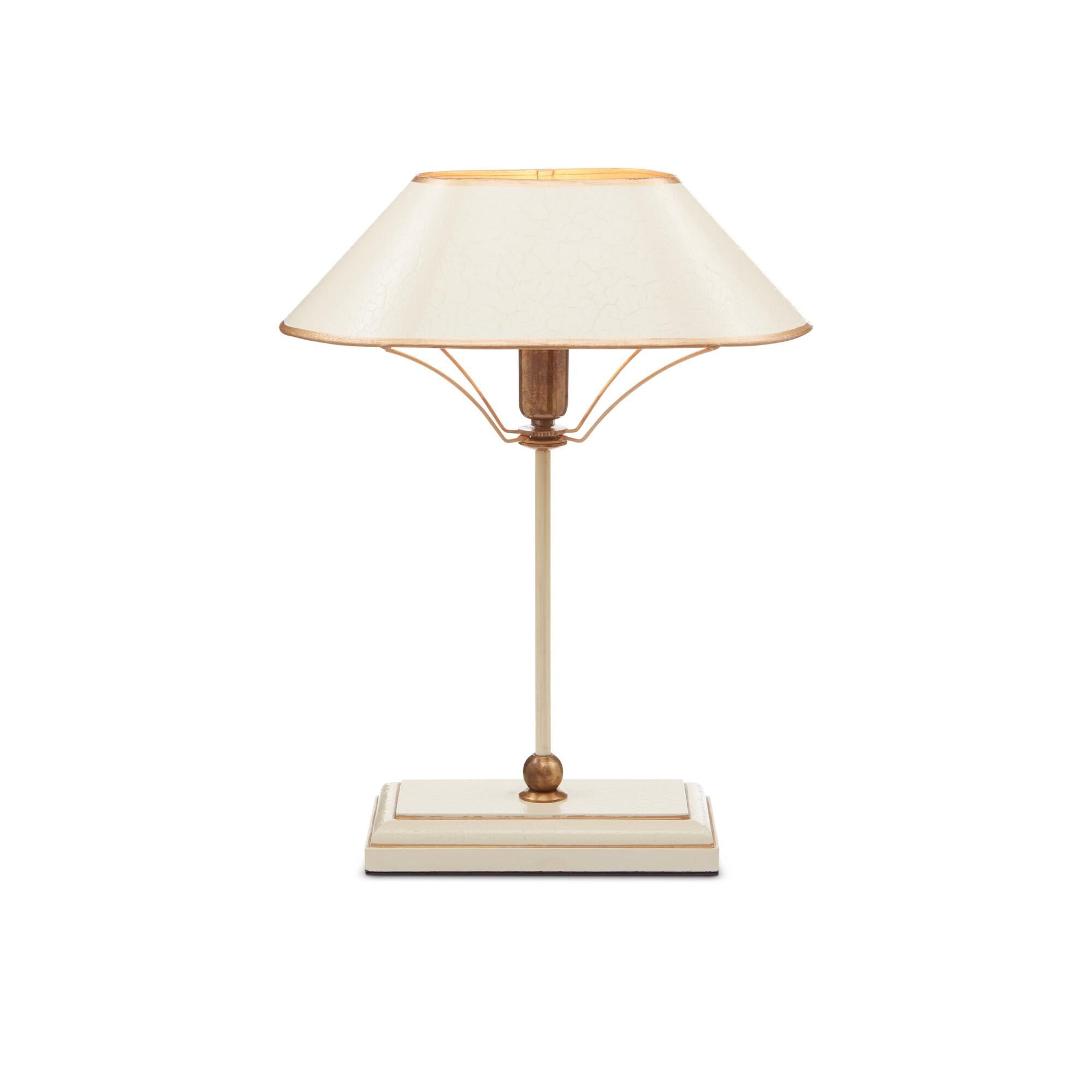 Shown in Ivory-Antique Brass-Gold finish and Ivory and Gold shade