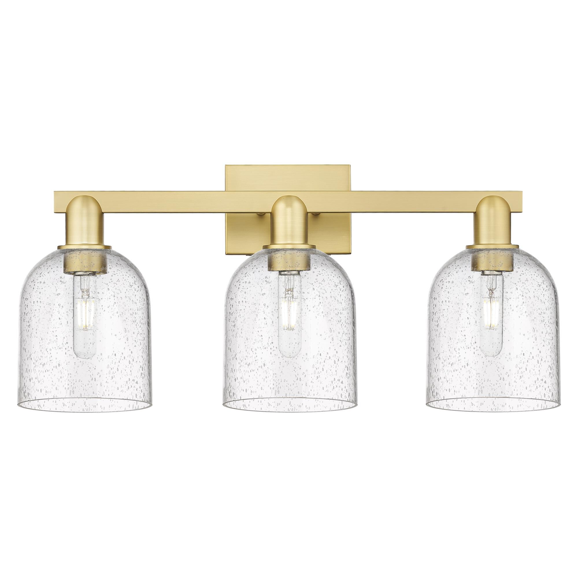 Shown in Satin Gold finish and Seedy glass