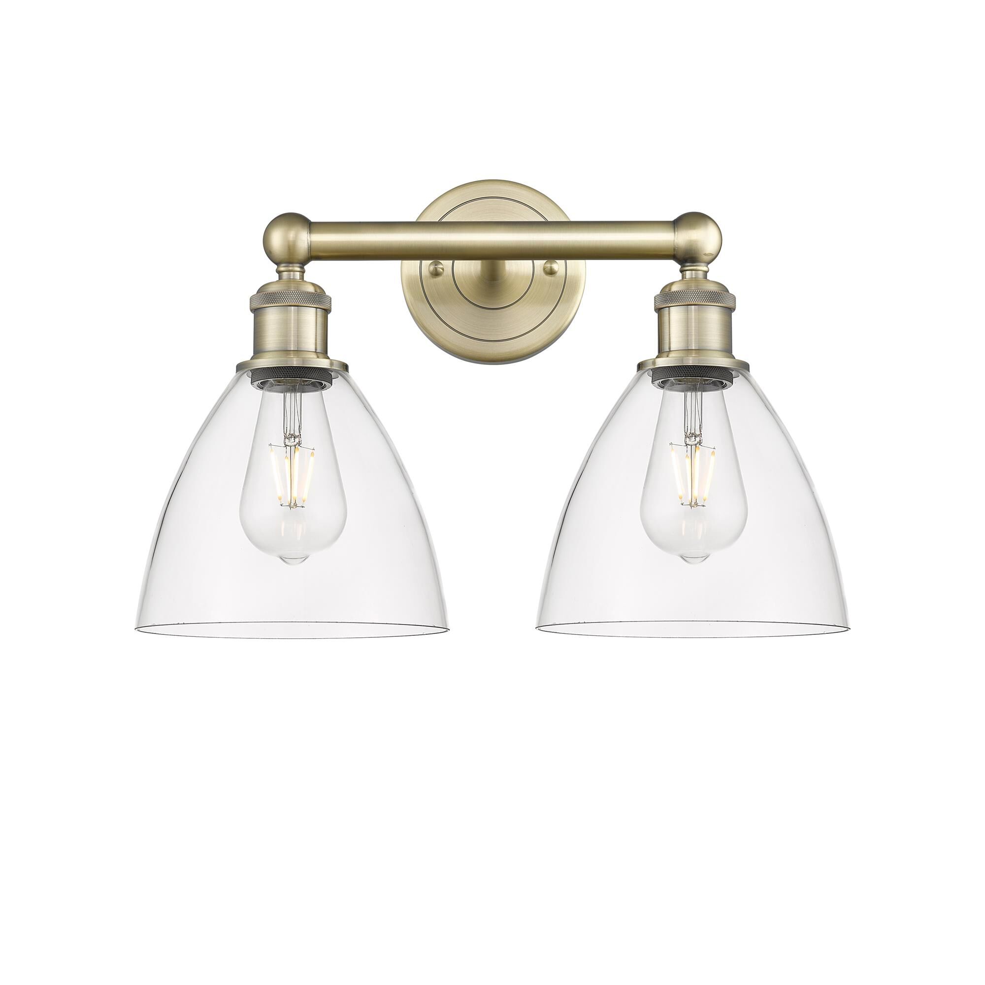 Shown in Antique Brass finish and Clear glass