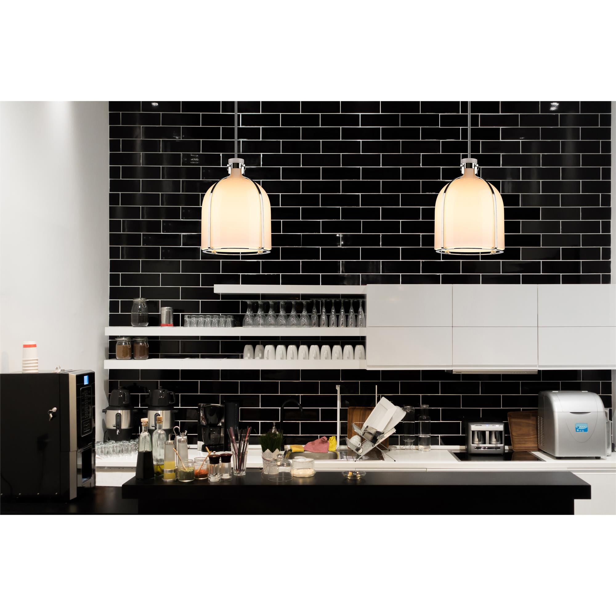 Shown in Polished Nickel finish and White Opal glass and No Shade shade