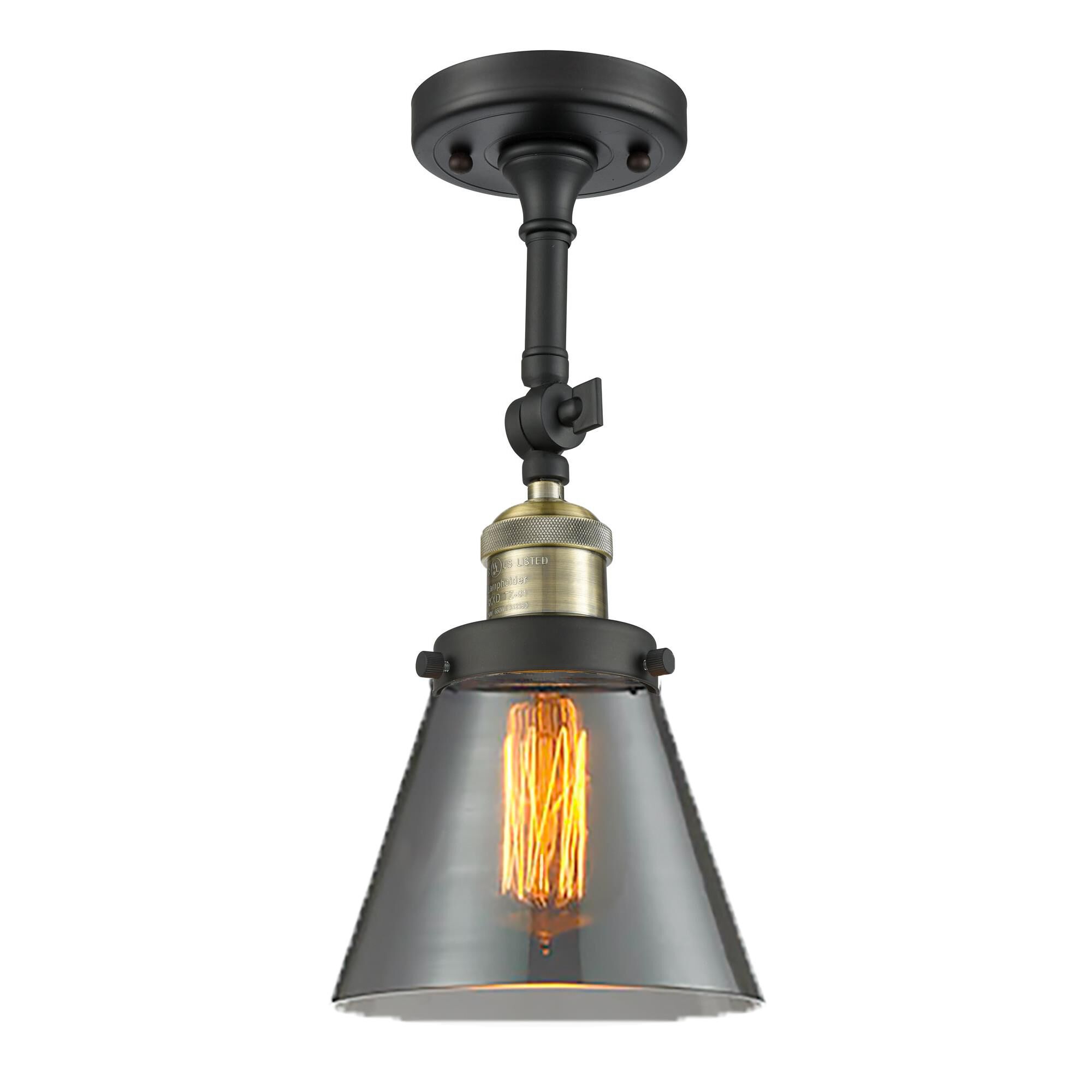 Shown in Black Antique Brass finish and Smoked glass and None accent
