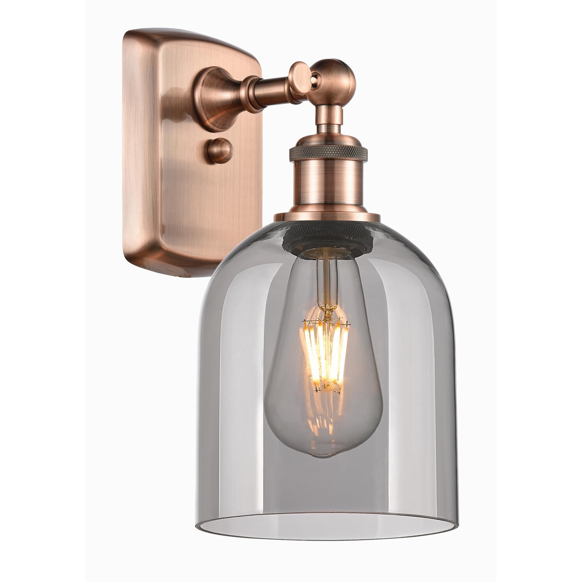 Shown in Antique Copper finish and Light Smoke glass