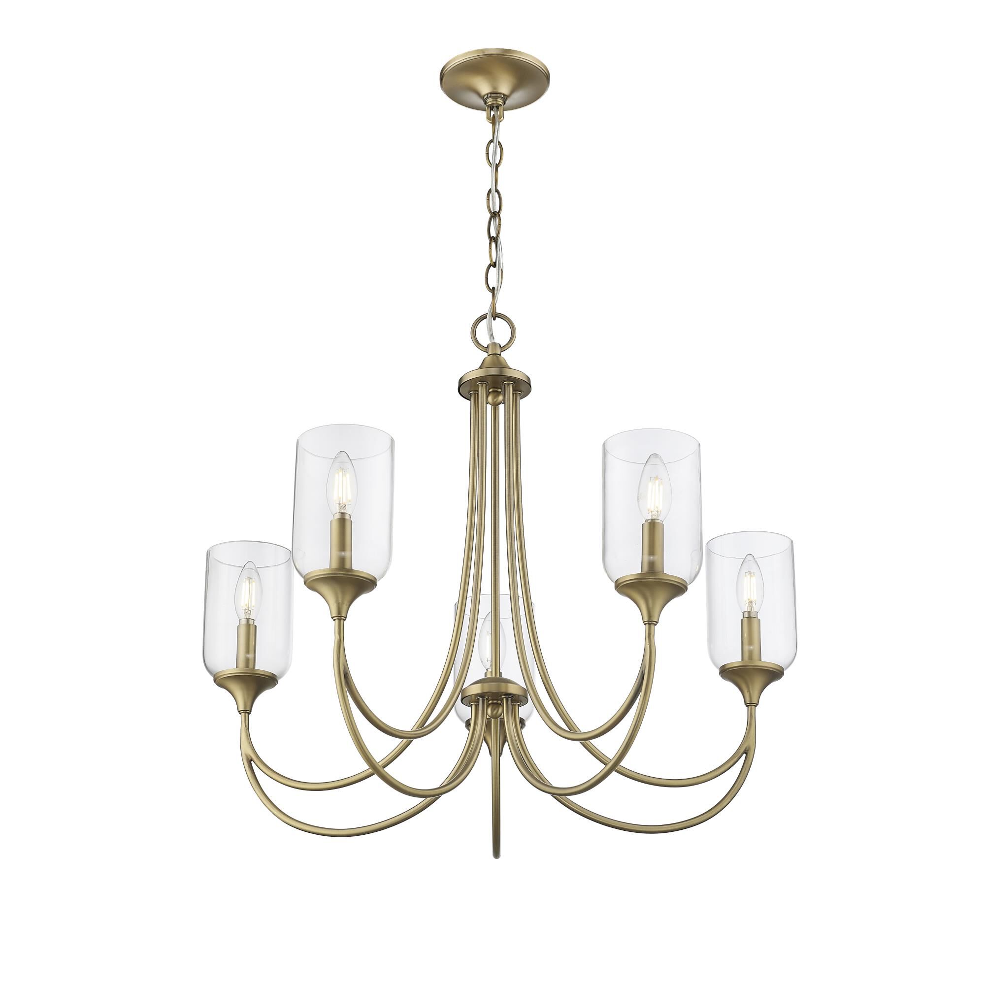Shown in Vintage Brass finish and Clear glass
