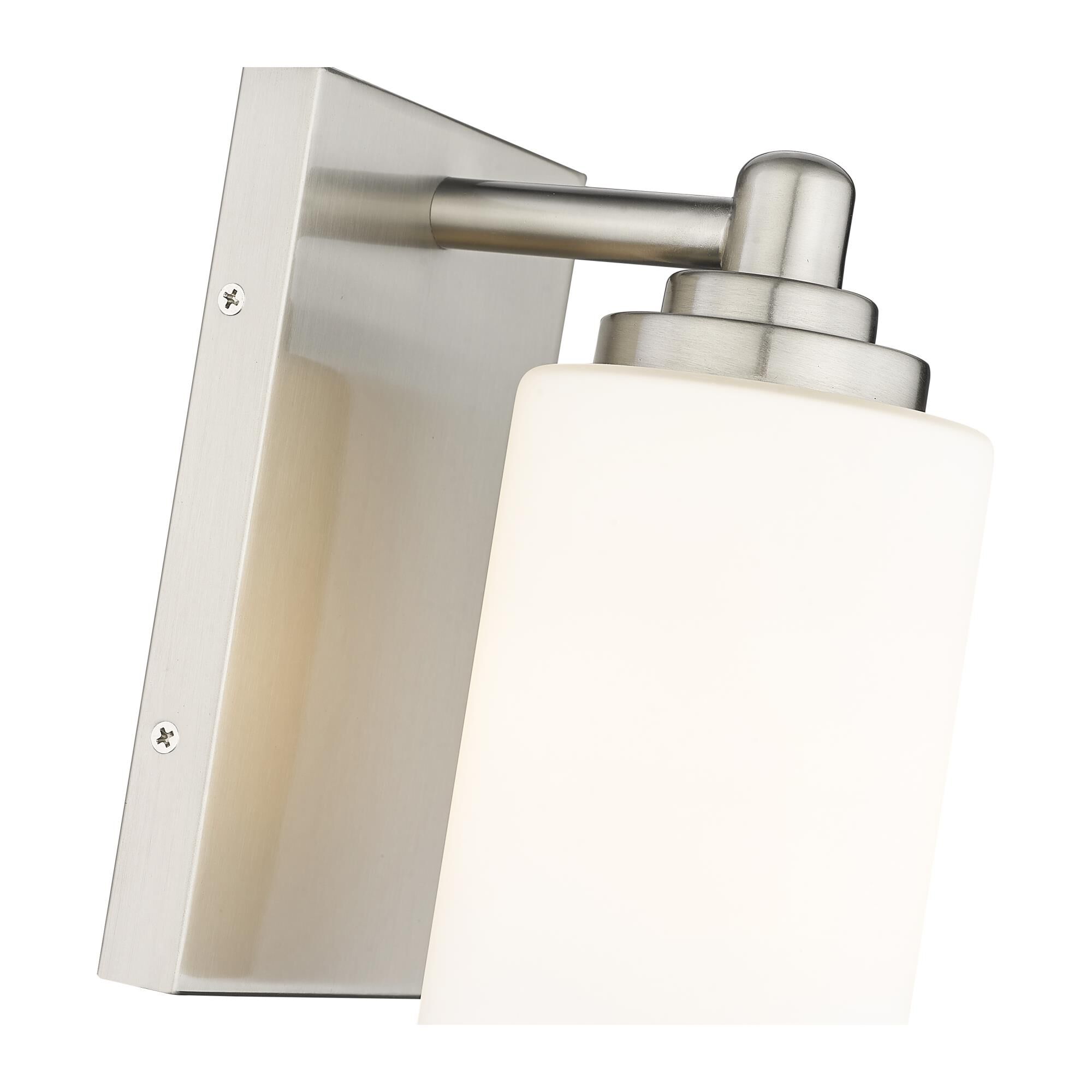 Shown in Brushed Nickel finish and White glass