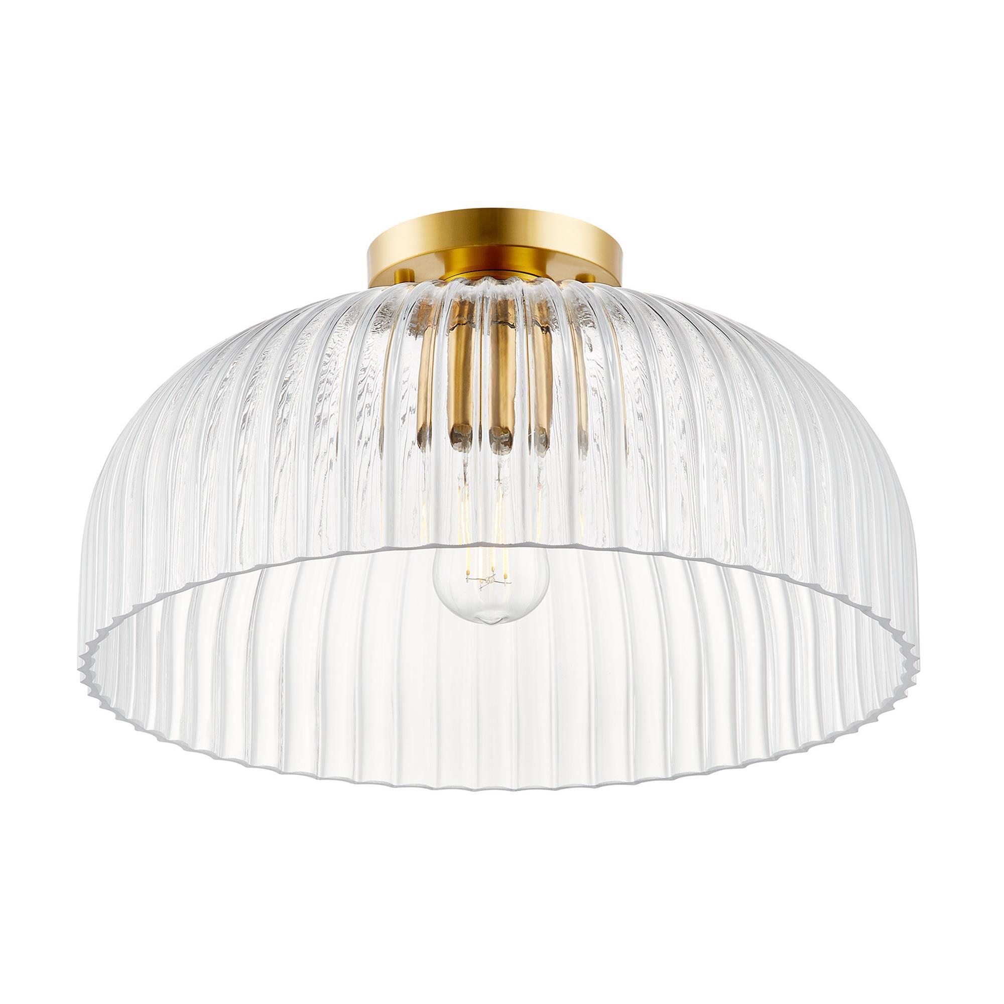 Shown in Natural Brass finish and Clear Pleated glass