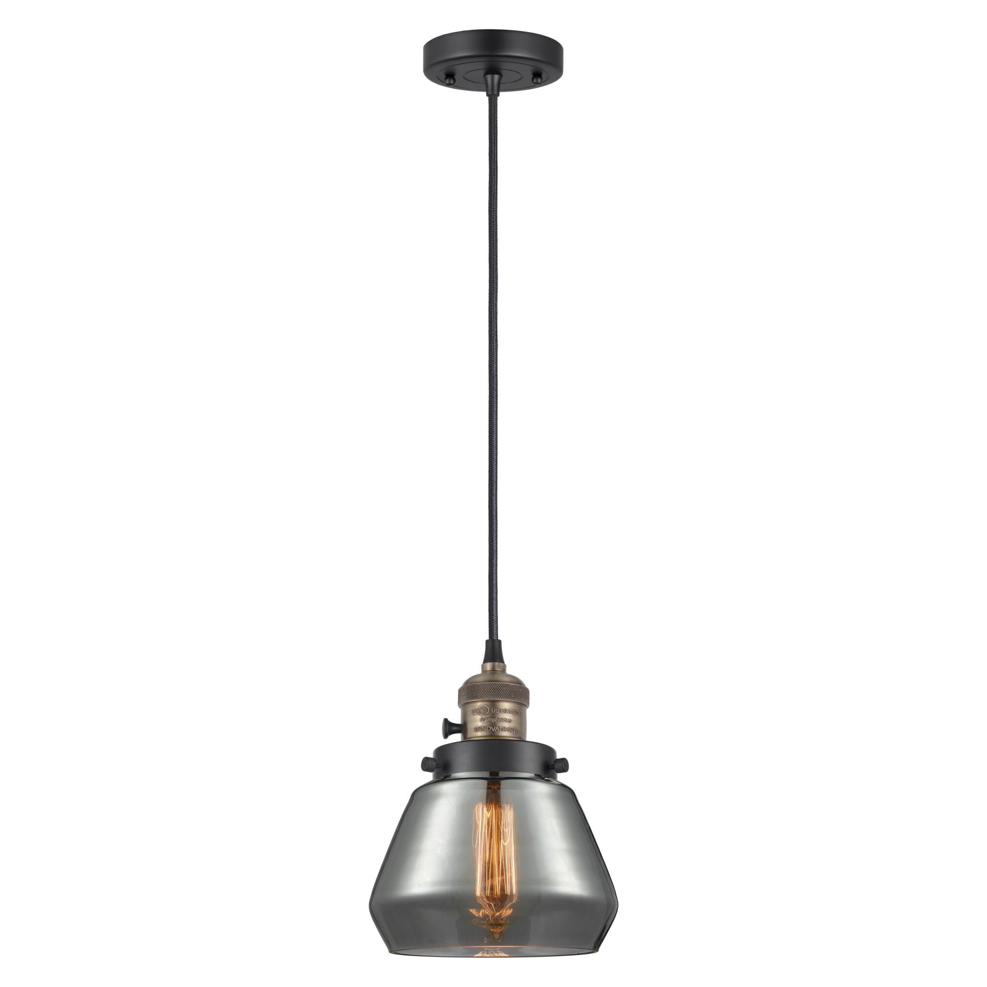 Shown in Black Antique Brass finish and Plated Smoke glass