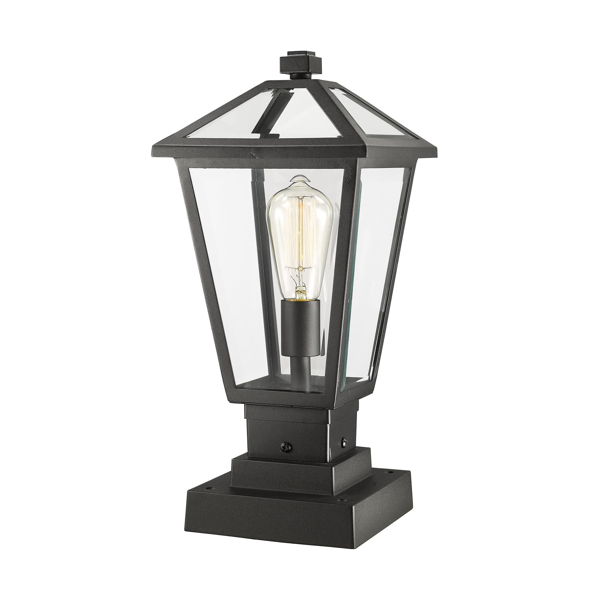 Shown in Black finish and Glass shade