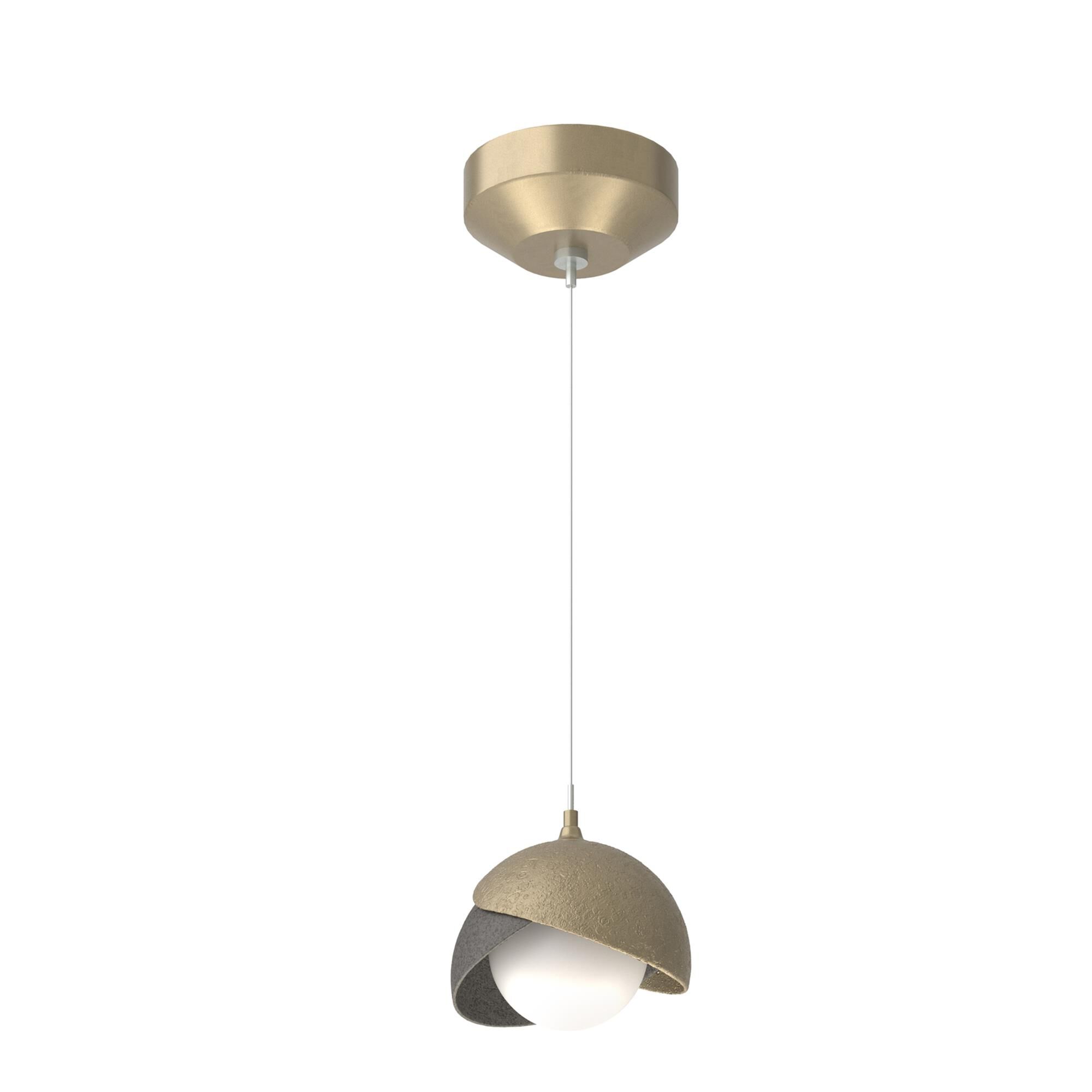 Shown in Soft Gold finish and Opal glass and Natural Iron  accent