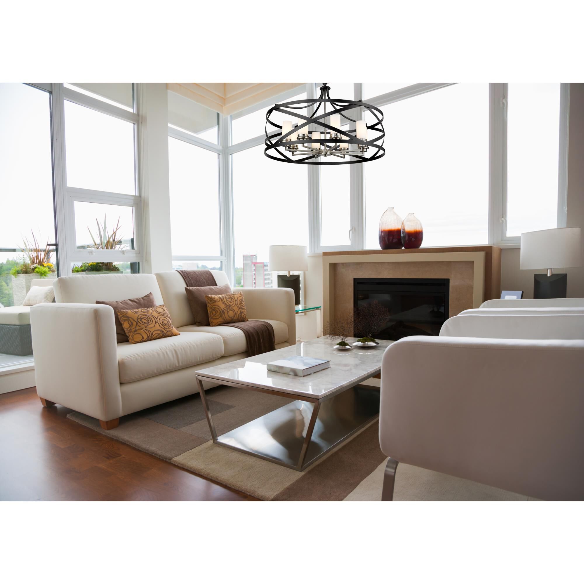 Shown in Matte Black + Brushed Nickel finish and Glass shade